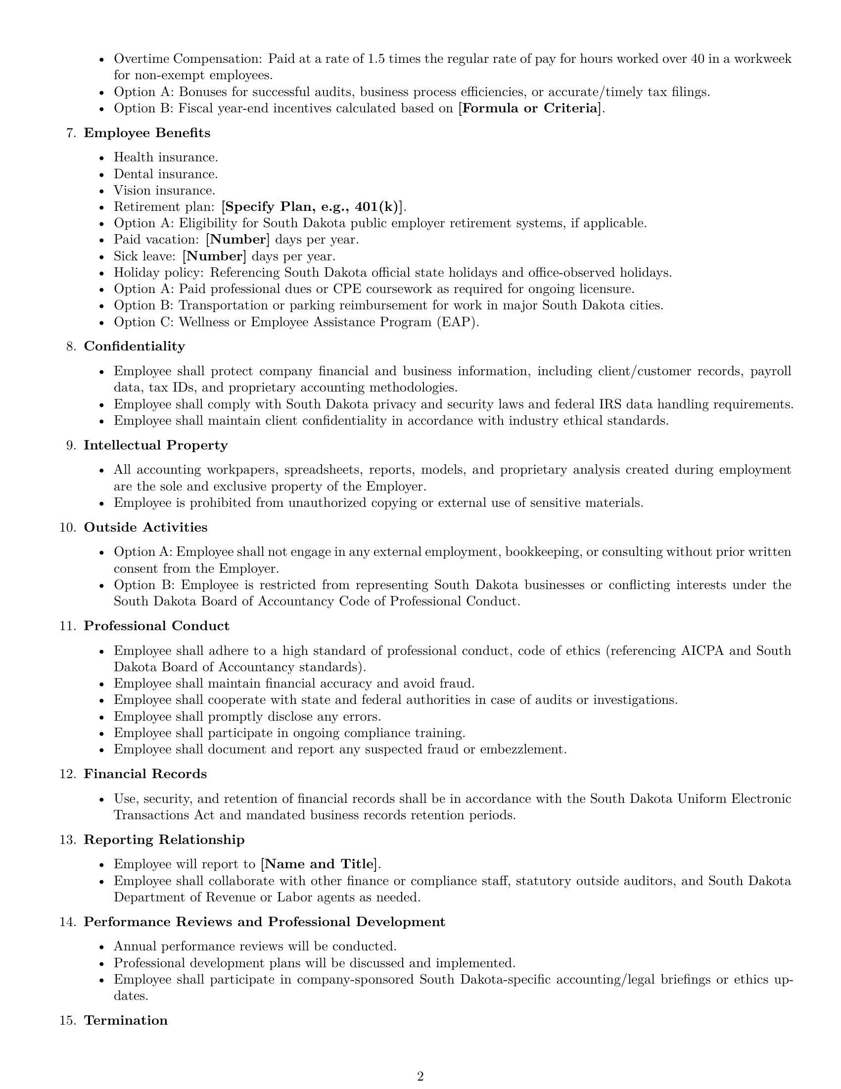 Preview page 2 of Free South Dakota accountant employment contract template