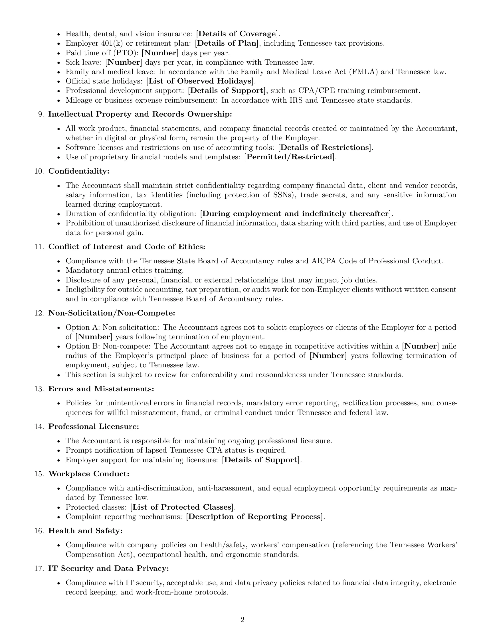 Preview page 2 of Free Tennessee accountant employment contract template