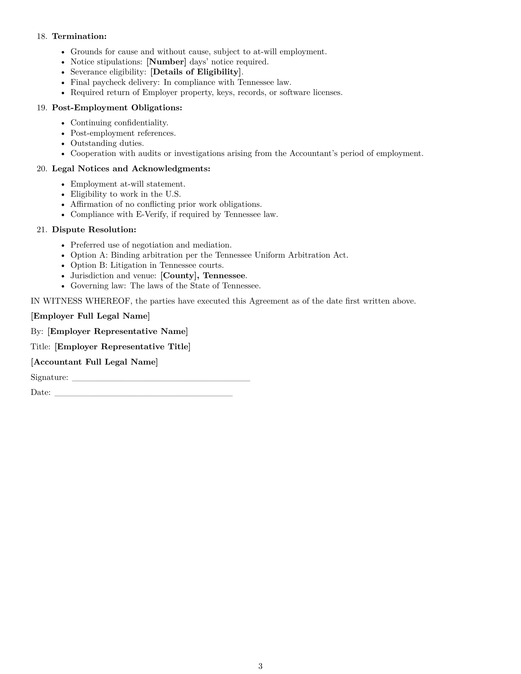 Preview page 3 of Free Tennessee accountant employment contract template