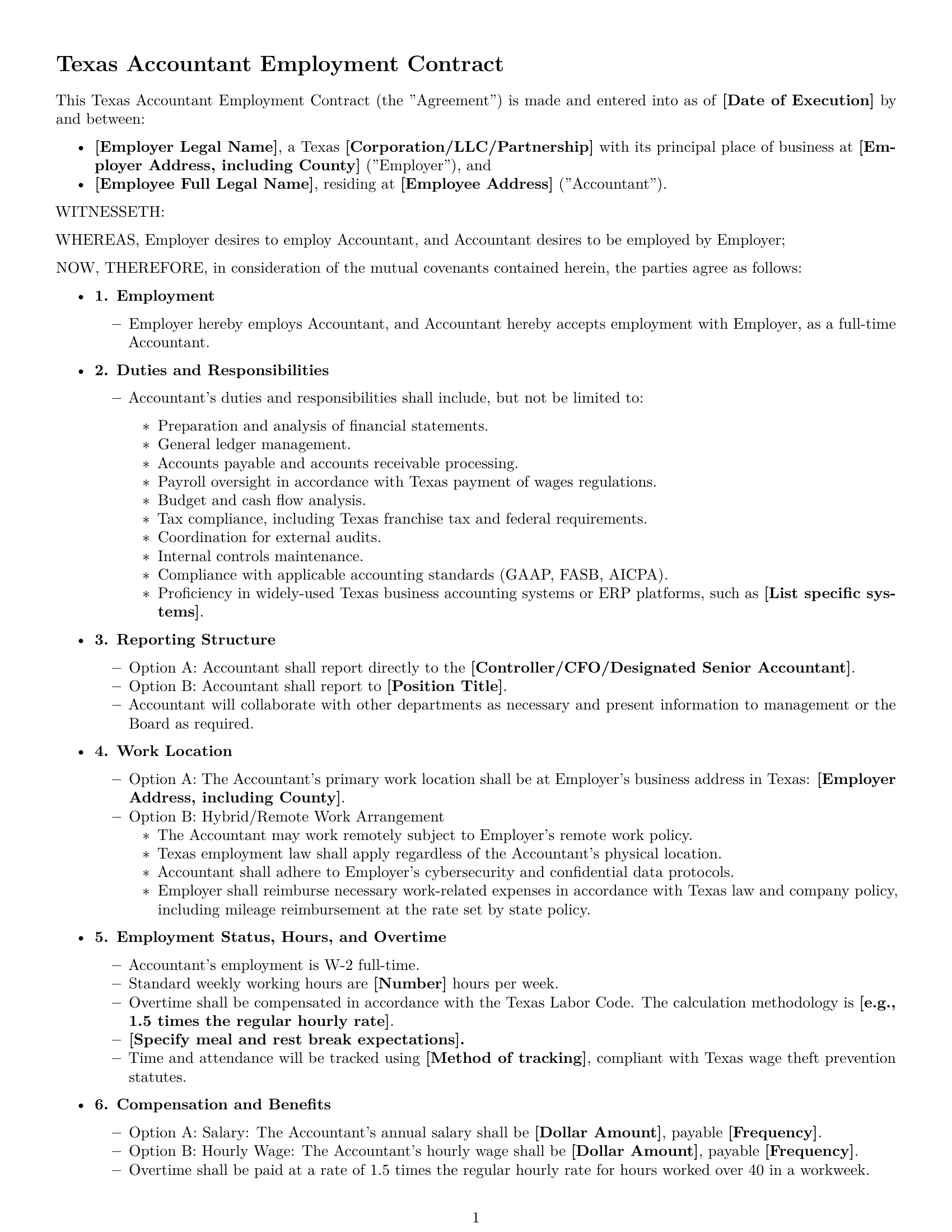Preview page 1 of Free Texas accountant employment contract template
