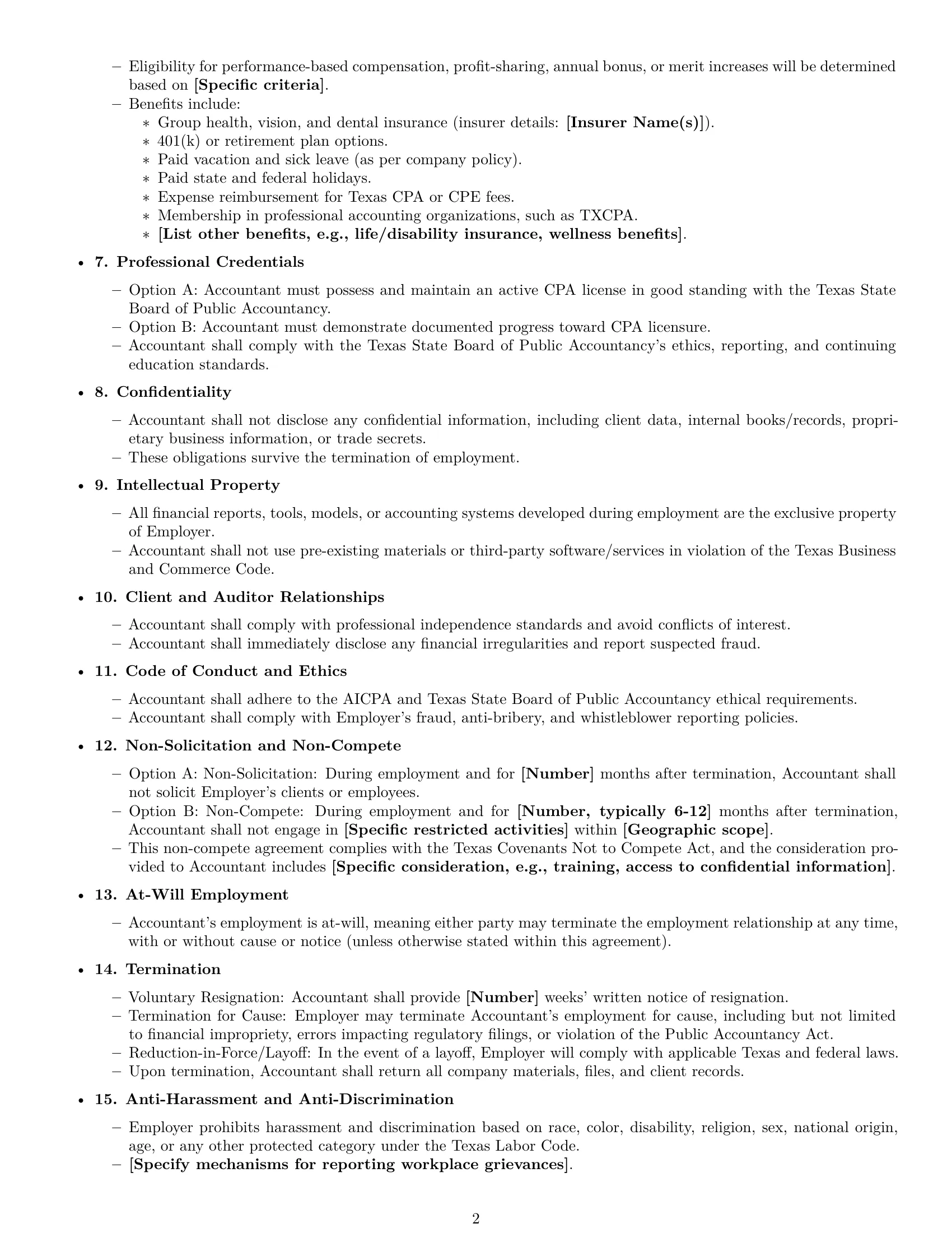 Preview page 2 of Free Texas accountant employment contract template