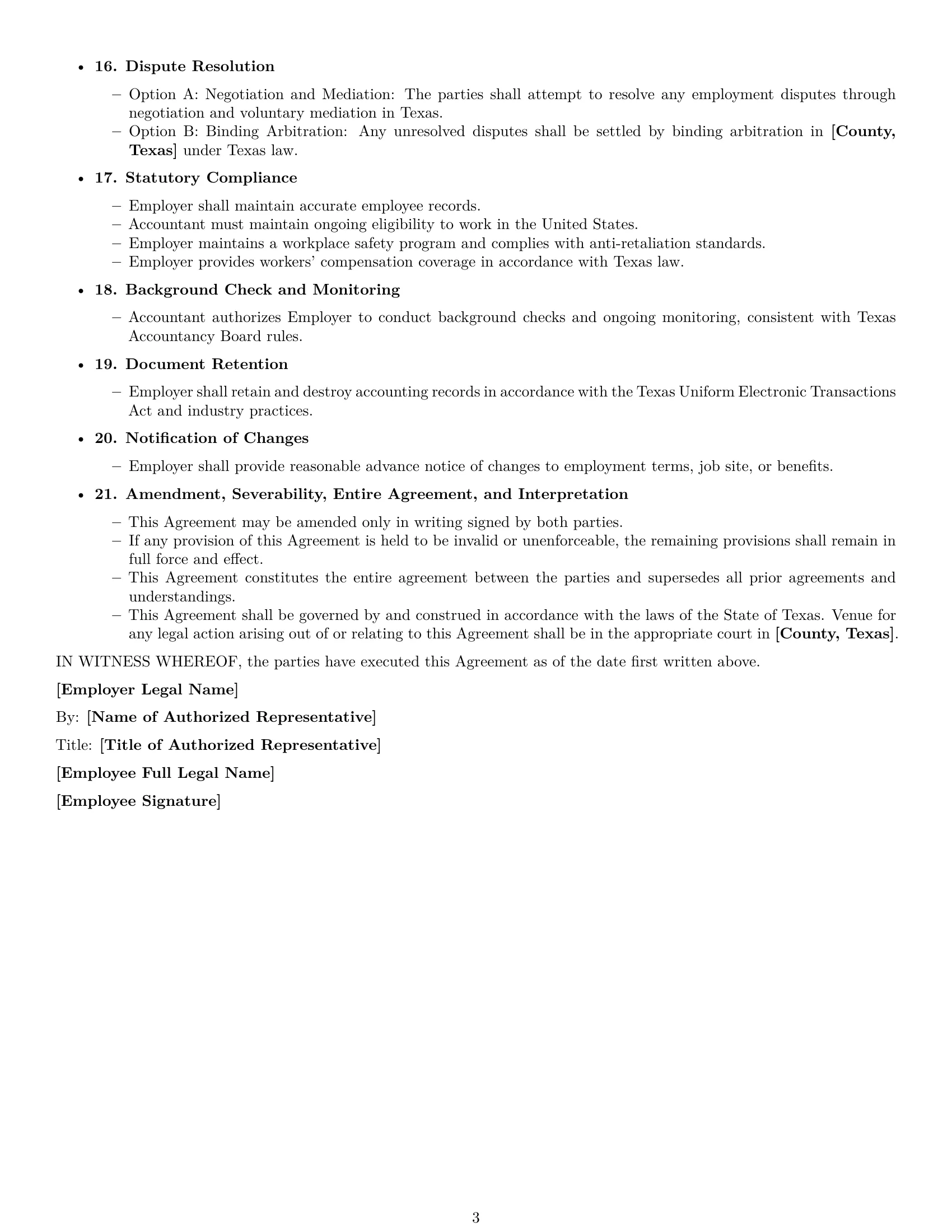 Preview page 3 of Free Texas accountant employment contract template