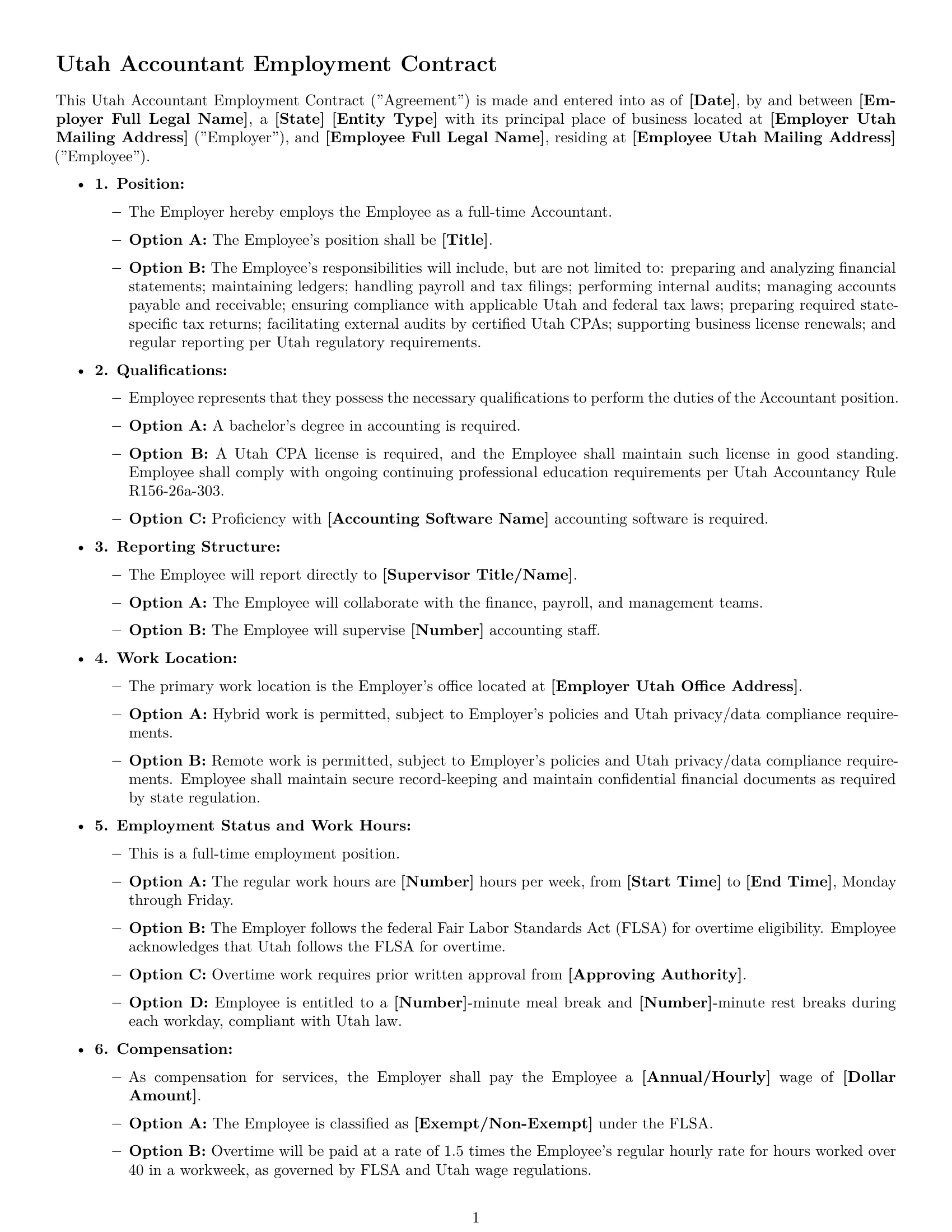 Preview page 1 of Free Utah accountant employment contract template