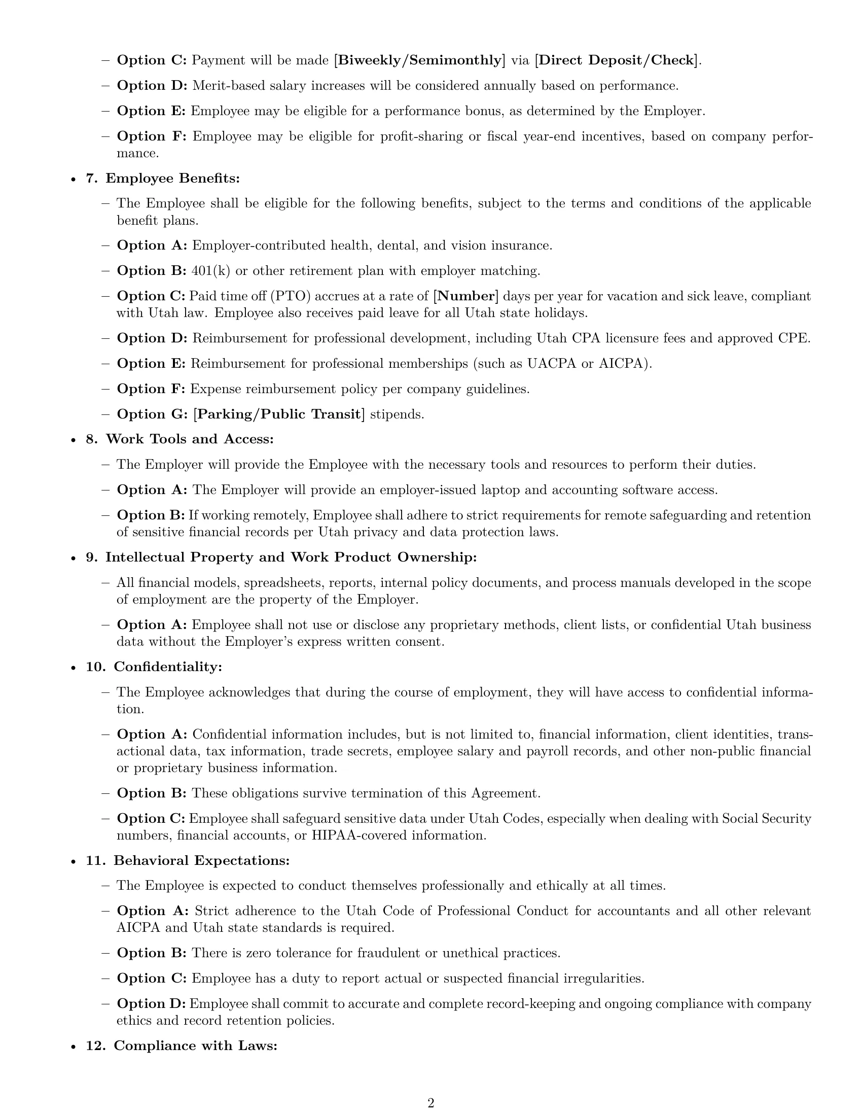 Preview page 2 of Free Utah accountant employment contract template