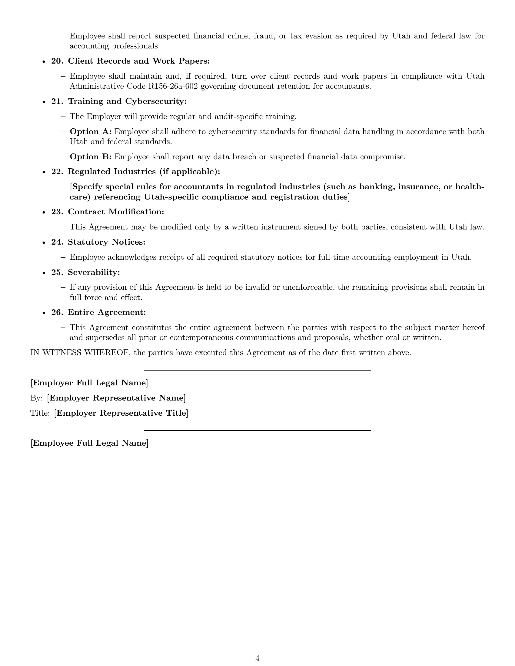 Preview page 4 of Free Utah accountant employment contract template