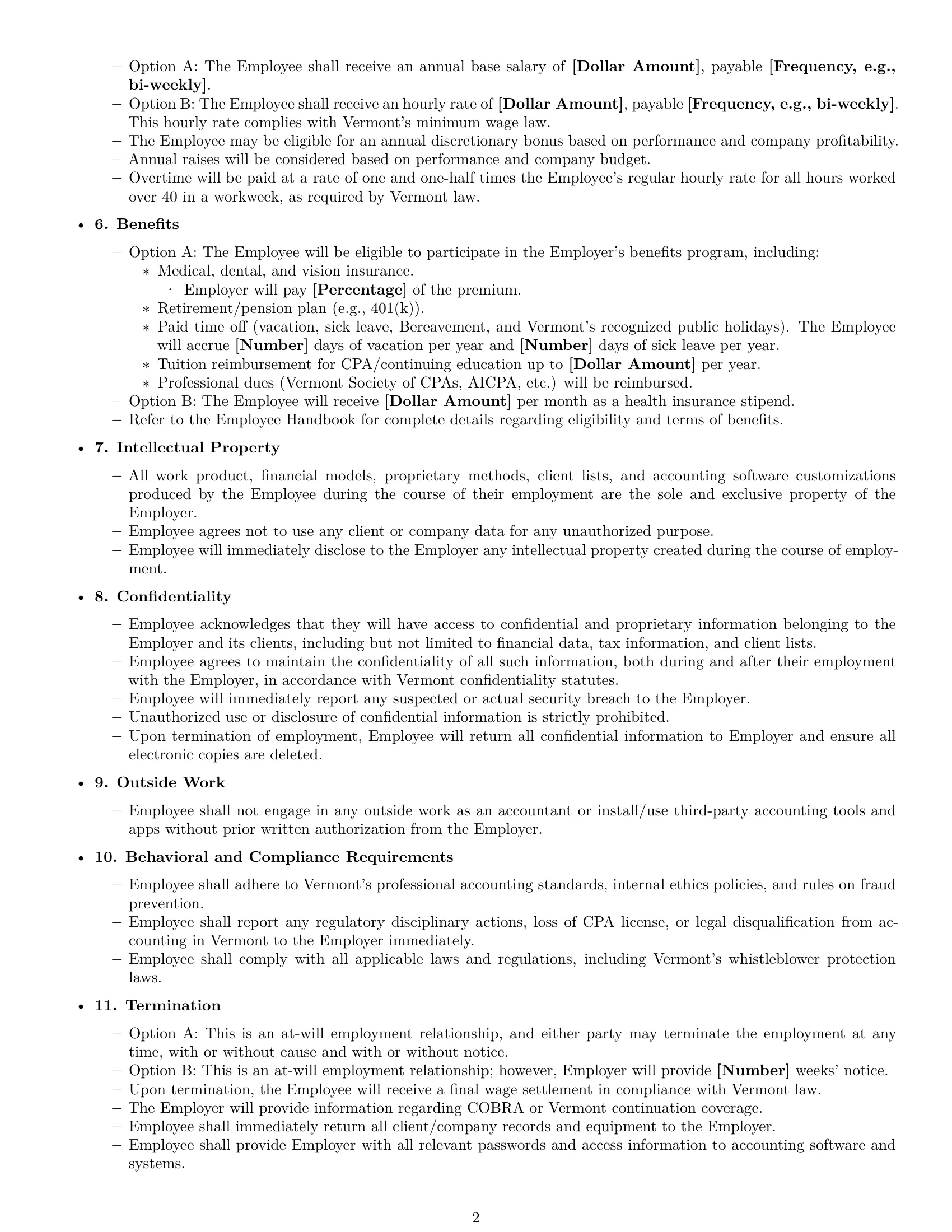 Preview page 2 of Free Vermont accountant employment contract template