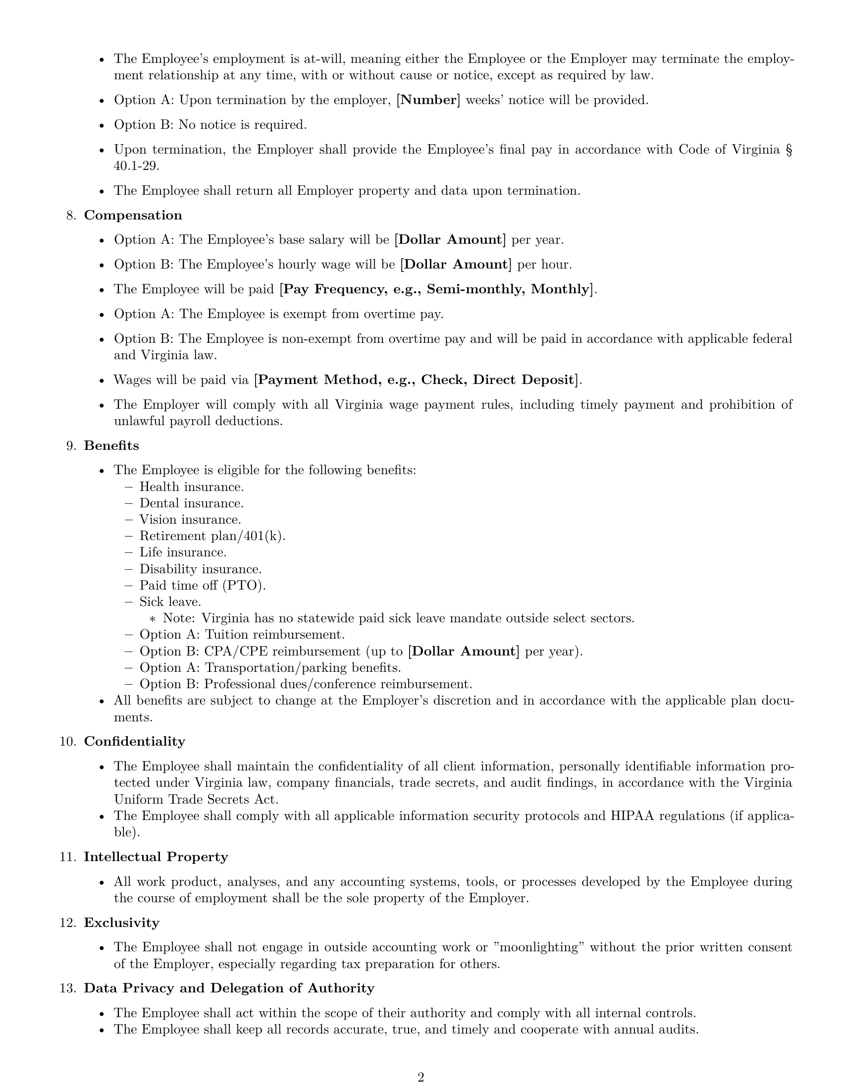 Preview page 2 of Free Virginia accountant employment contract template