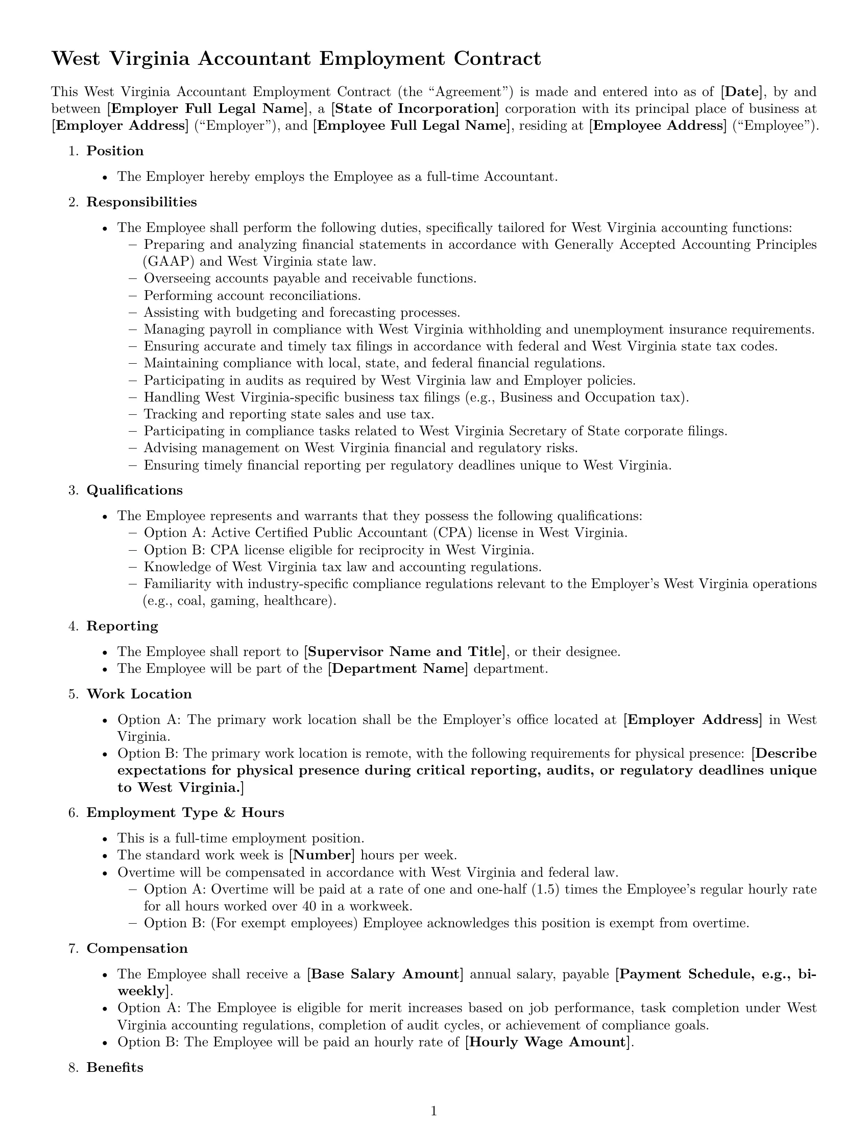 Preview page 1 of Free West Virginia accountant employment contract template