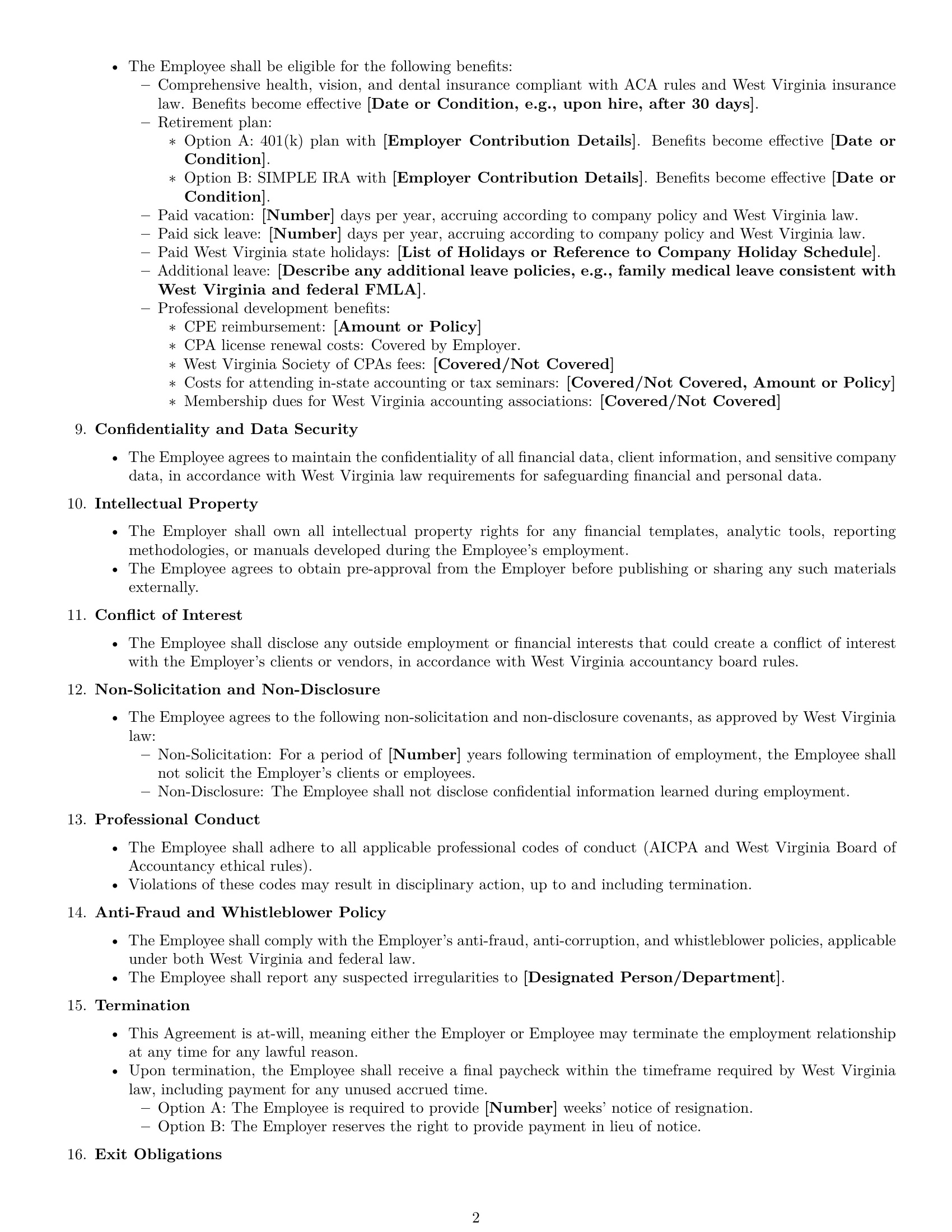 Preview page 2 of Free West Virginia accountant employment contract template