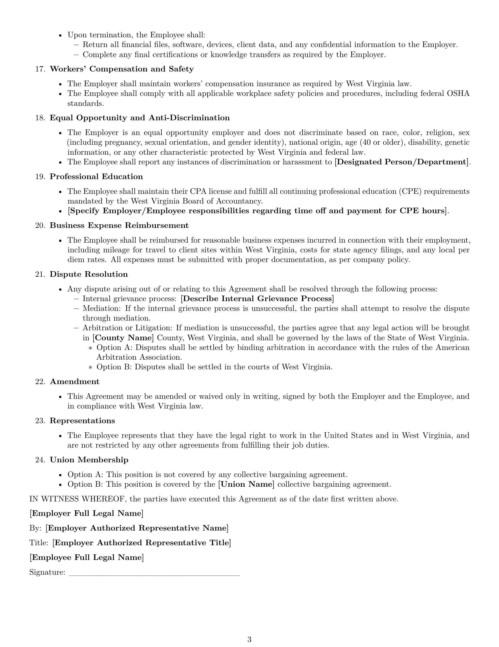 Preview page 3 of Free West Virginia accountant employment contract template