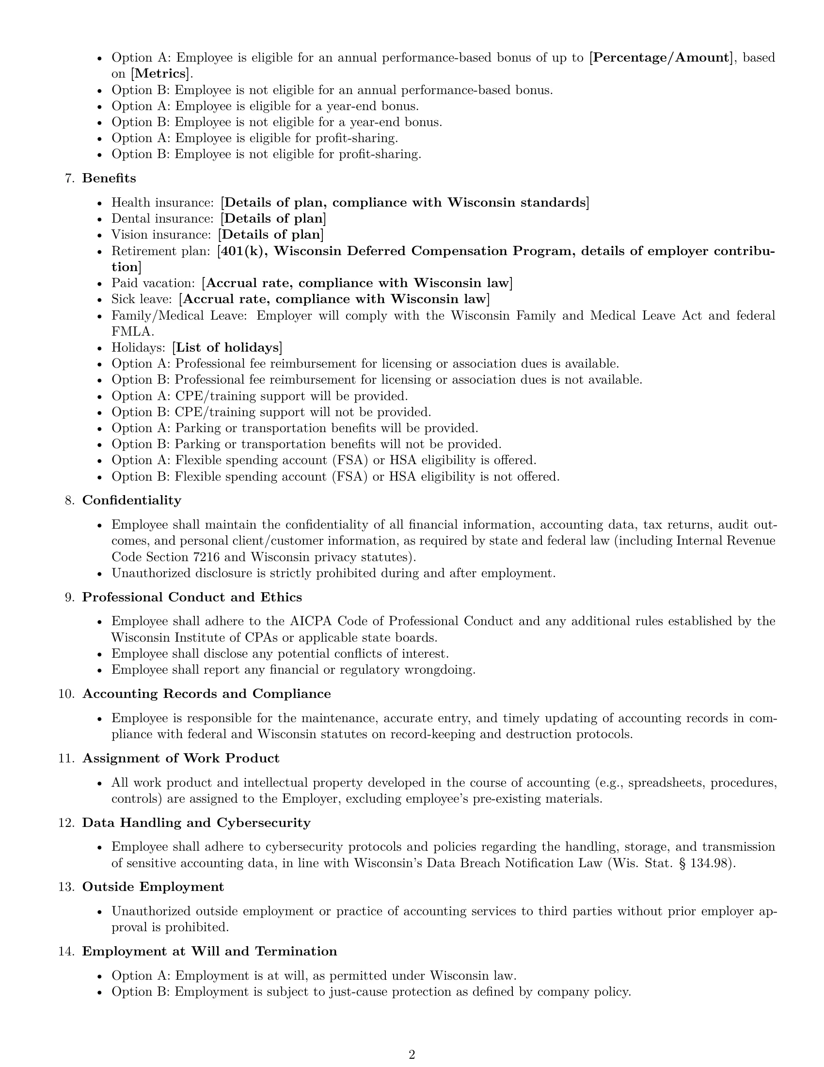 Preview page 2 of Free Wisconsin accountant employment contract template