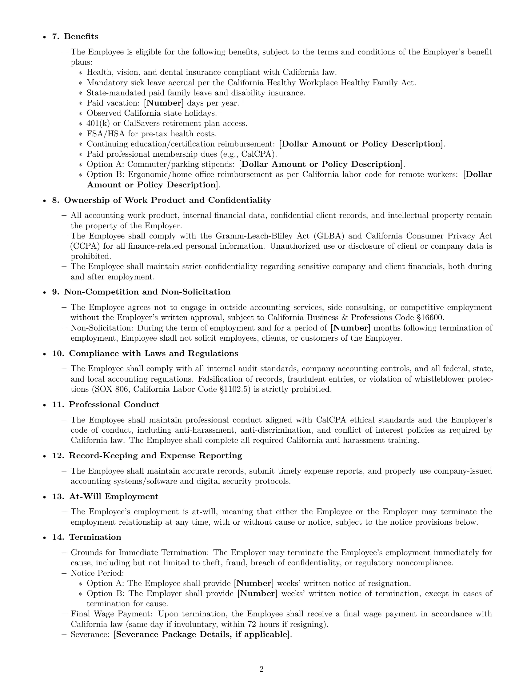 Preview page 2 of Free California accountant employment contract template