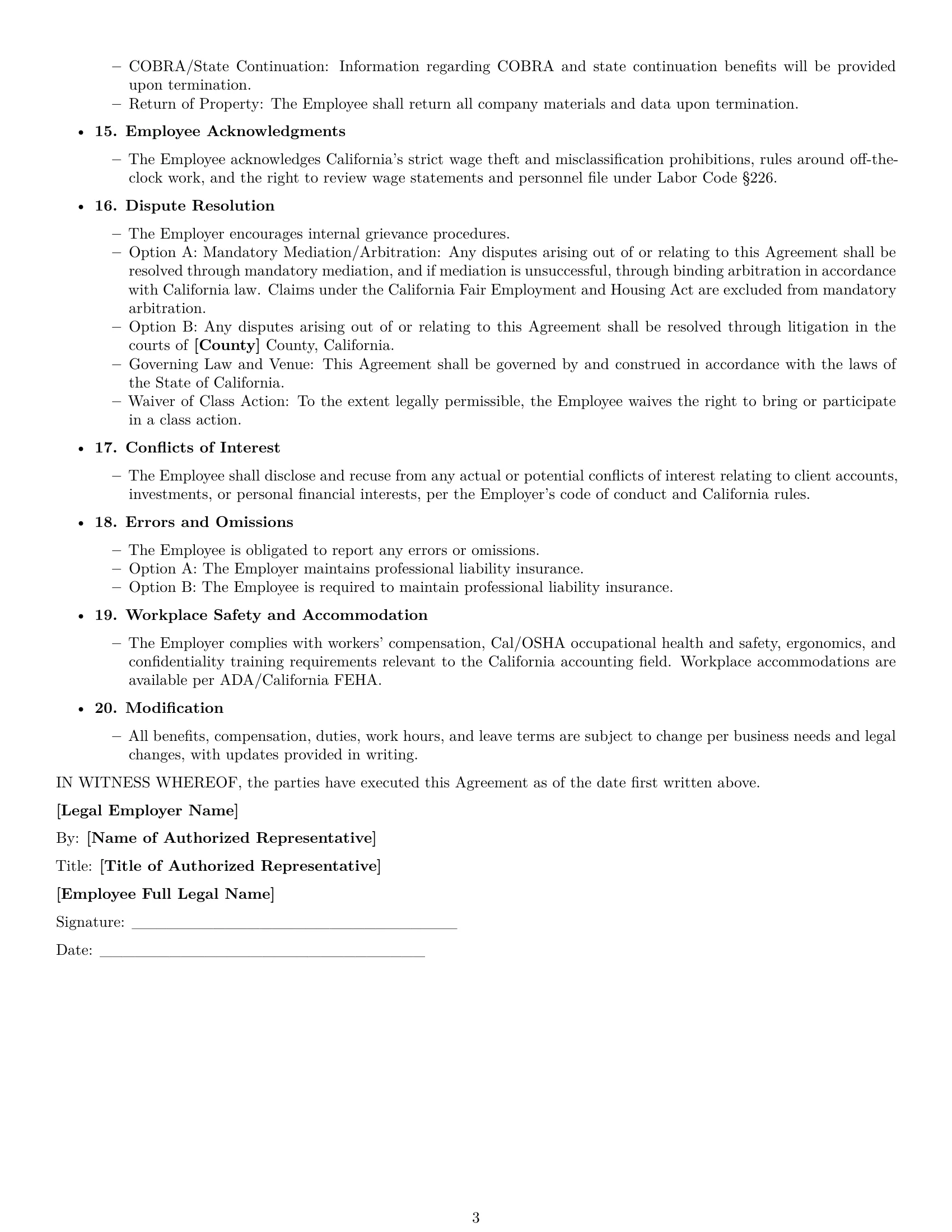 Preview page 3 of Free California accountant employment contract template
