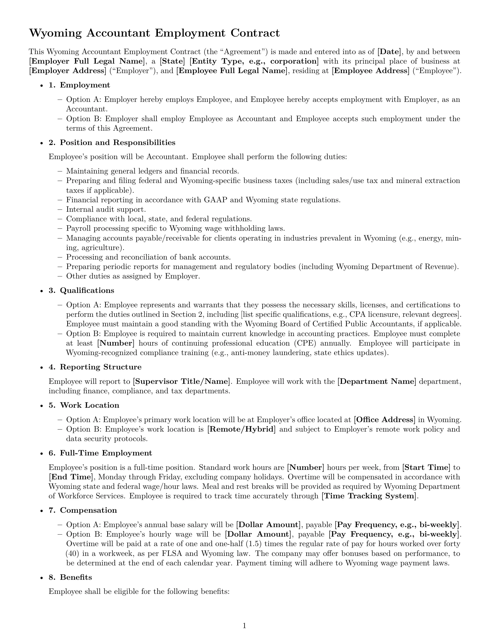 Preview page 1 of Free Wyoming accountant employment contract template