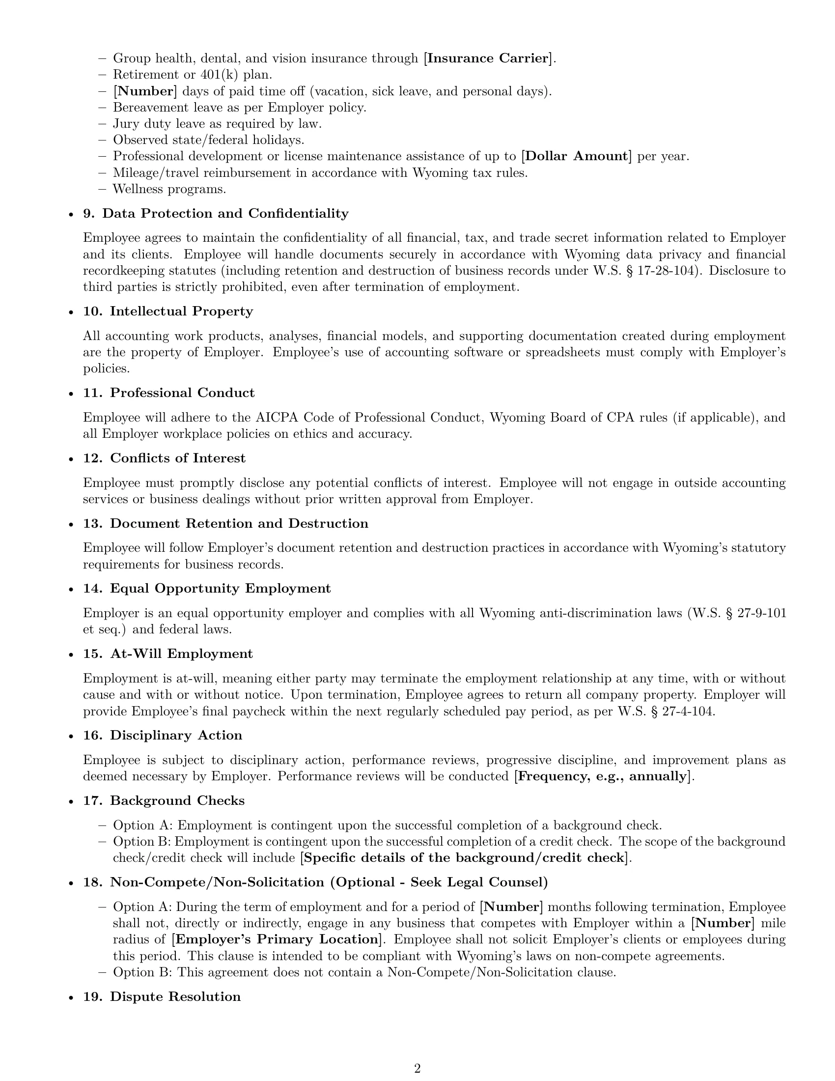 Preview page 2 of Free Wyoming accountant employment contract template