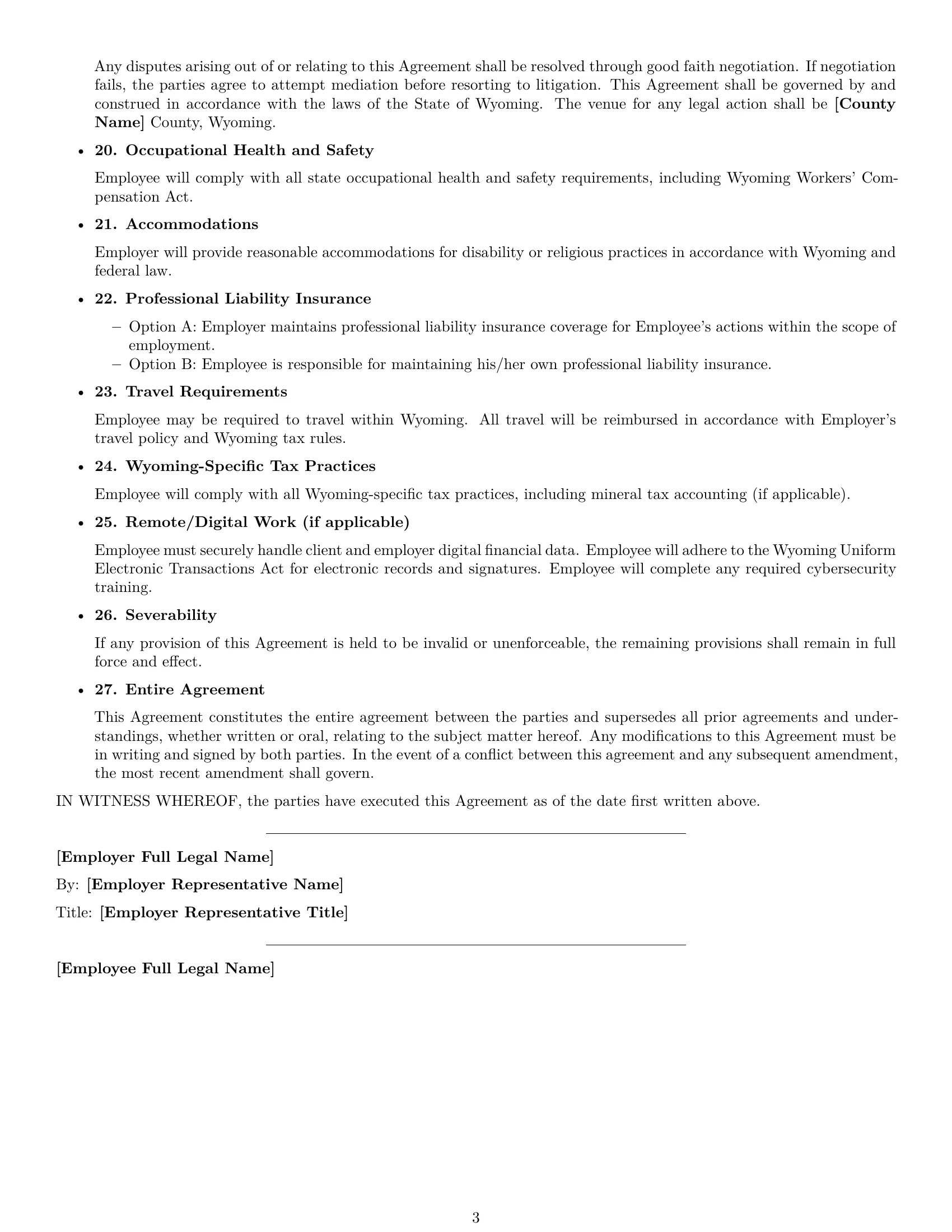 Preview page 3 of Free Wyoming accountant employment contract template