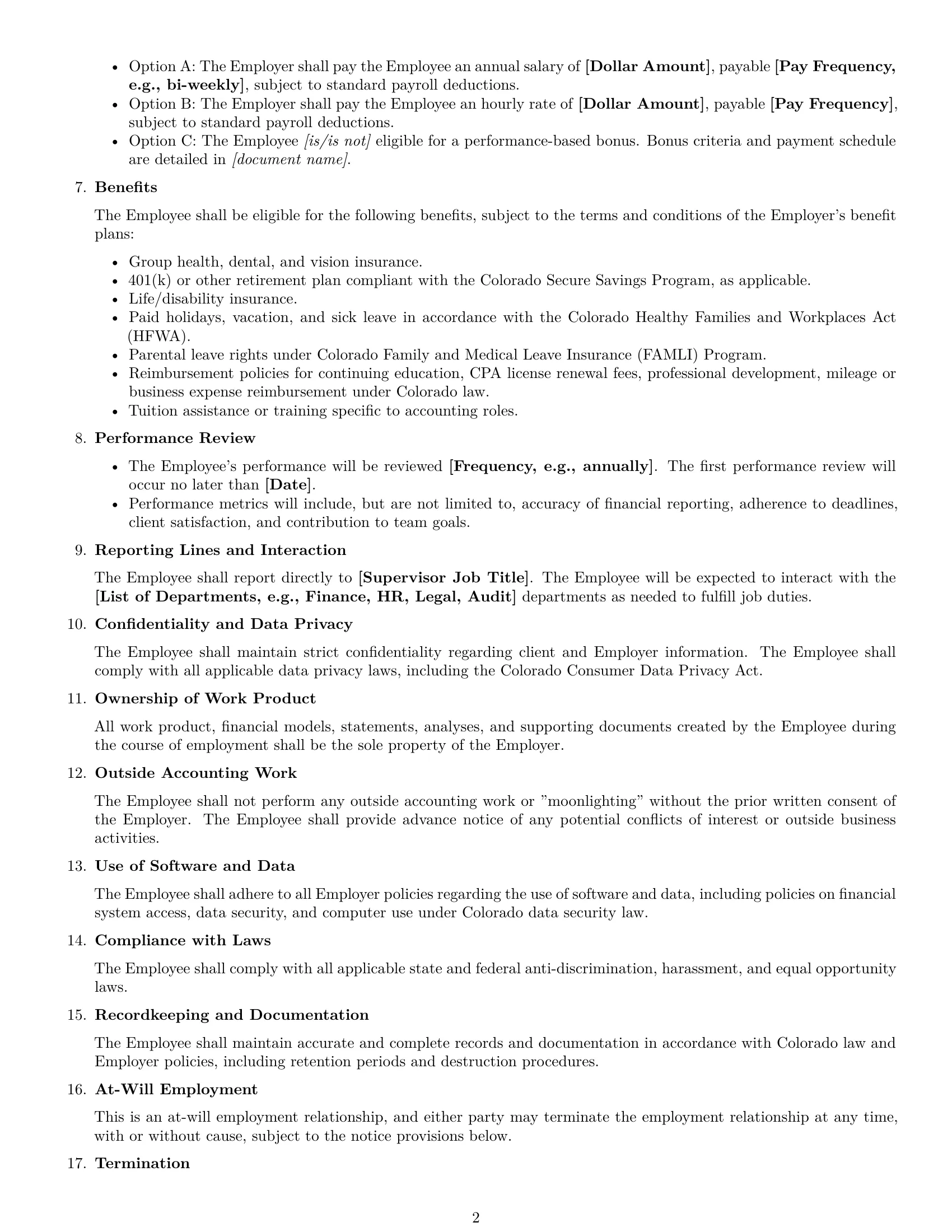 Preview page 2 of Free Colorado accountant employment contract template