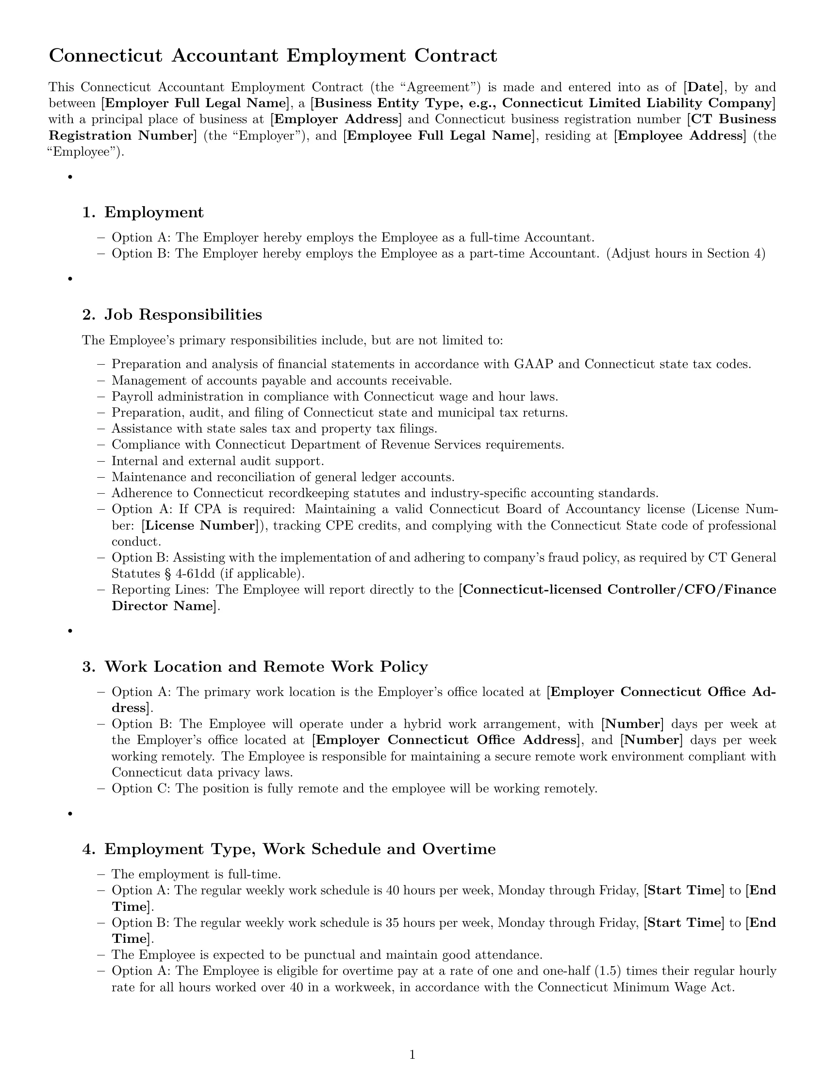 Preview page 1 of Free Connecticut accountant employment contract template