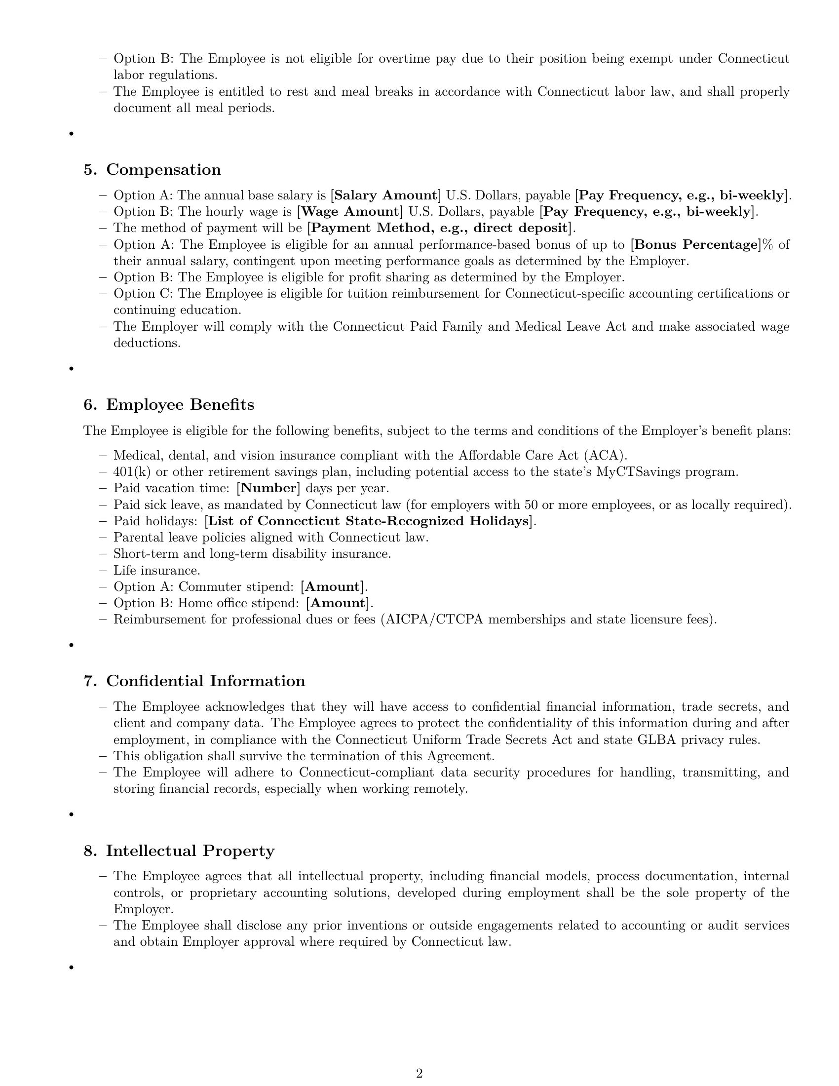 Preview page 2 of Free Connecticut accountant employment contract template