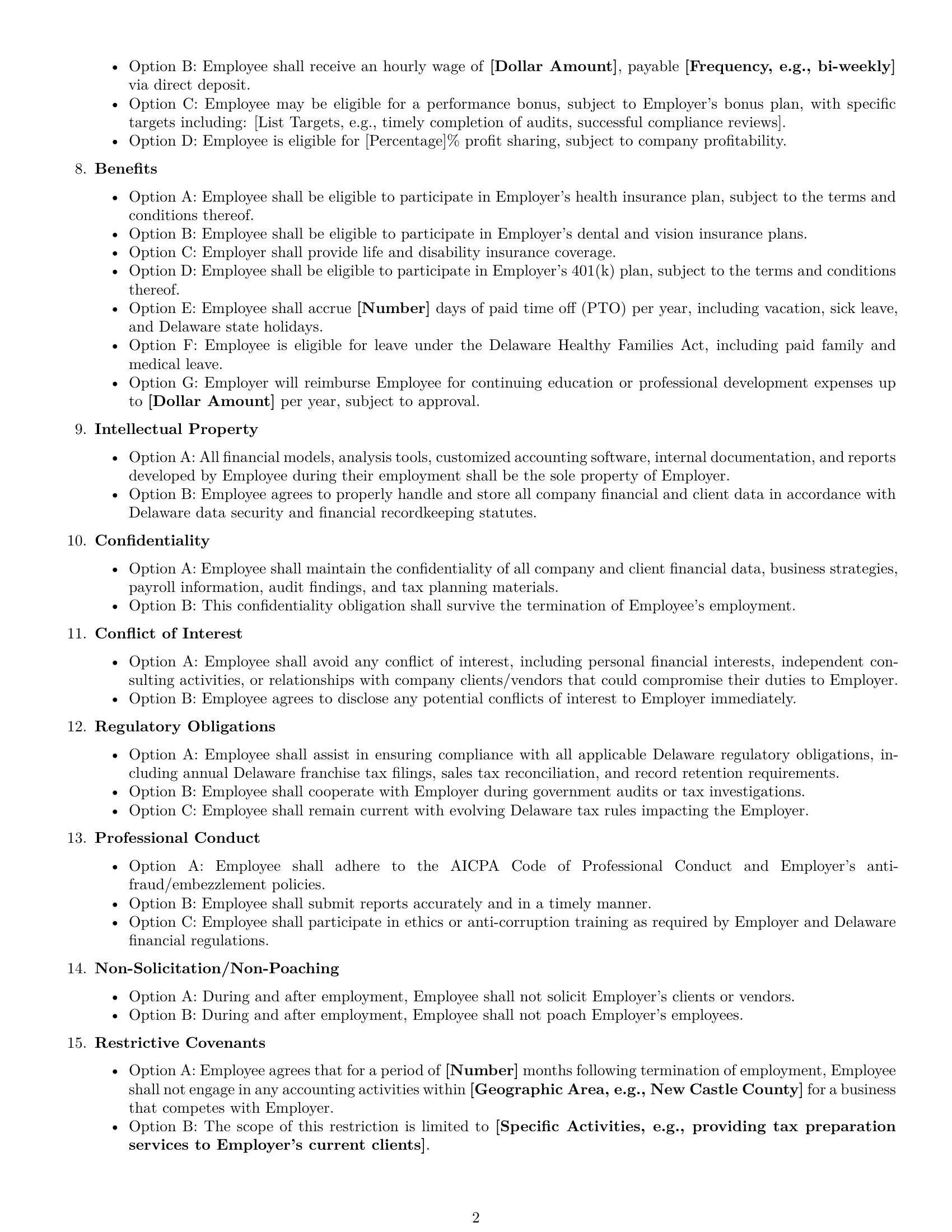 Preview page 2 of Free Delaware accountant employment contract template
