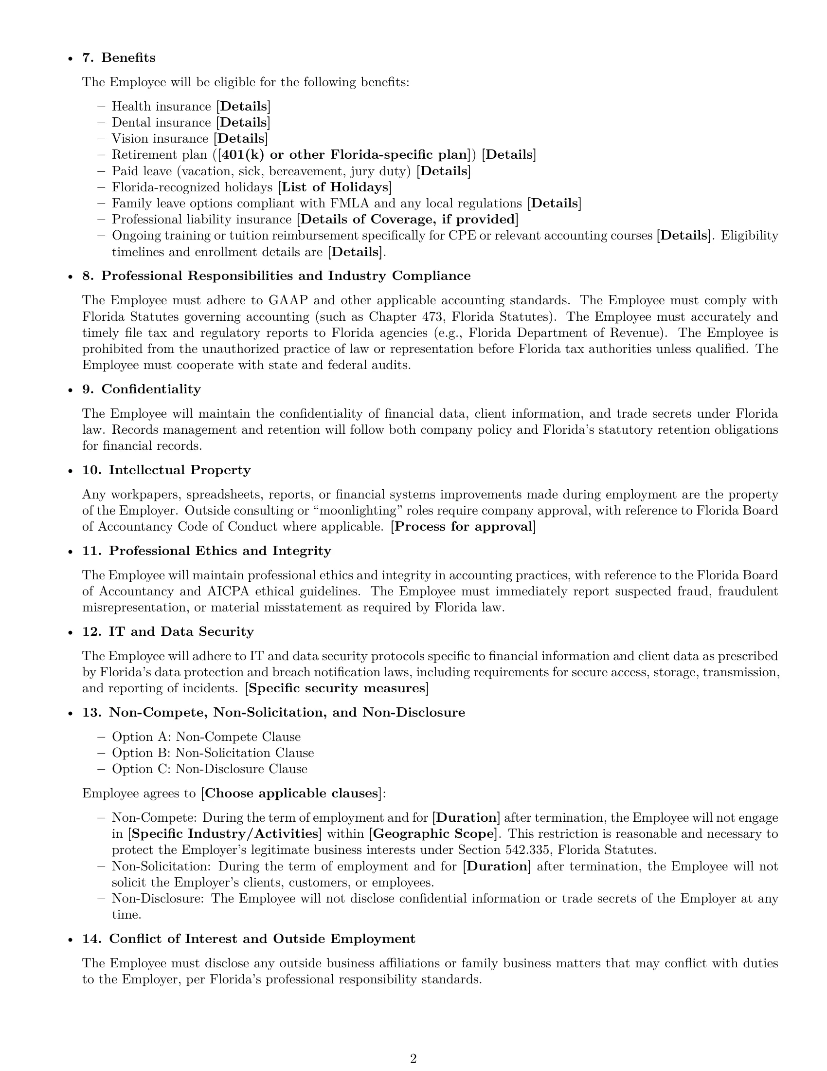 Preview page 2 of Free Florida accountant employment contract template