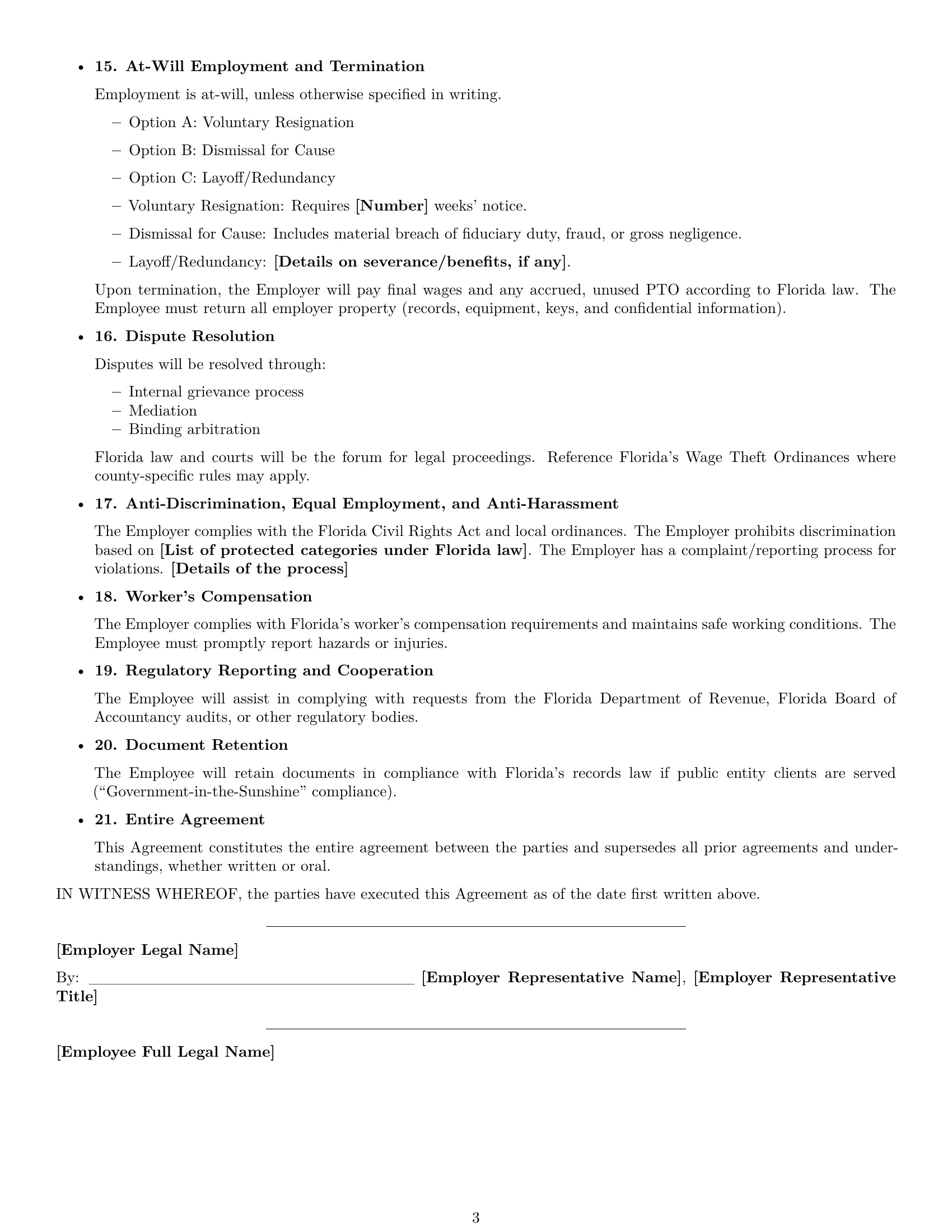 Preview page 3 of Free Florida accountant employment contract template