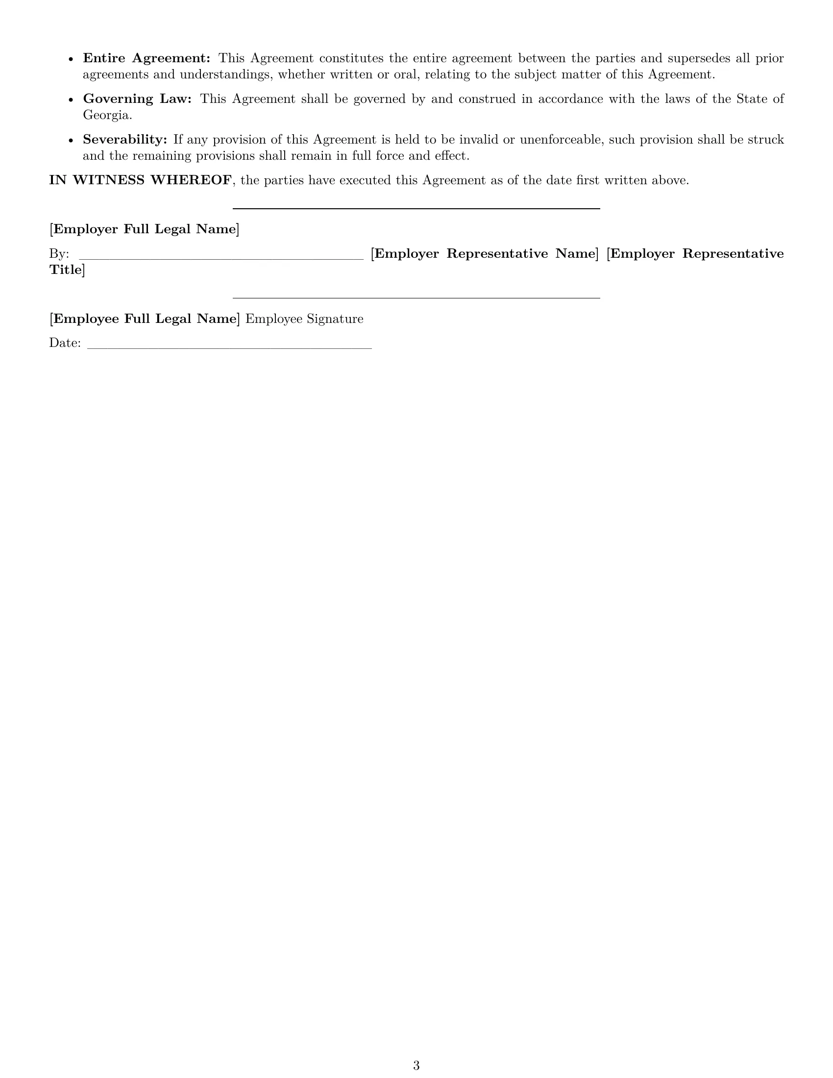 Preview page 3 of Free Georgia HR generalist employment contract template
