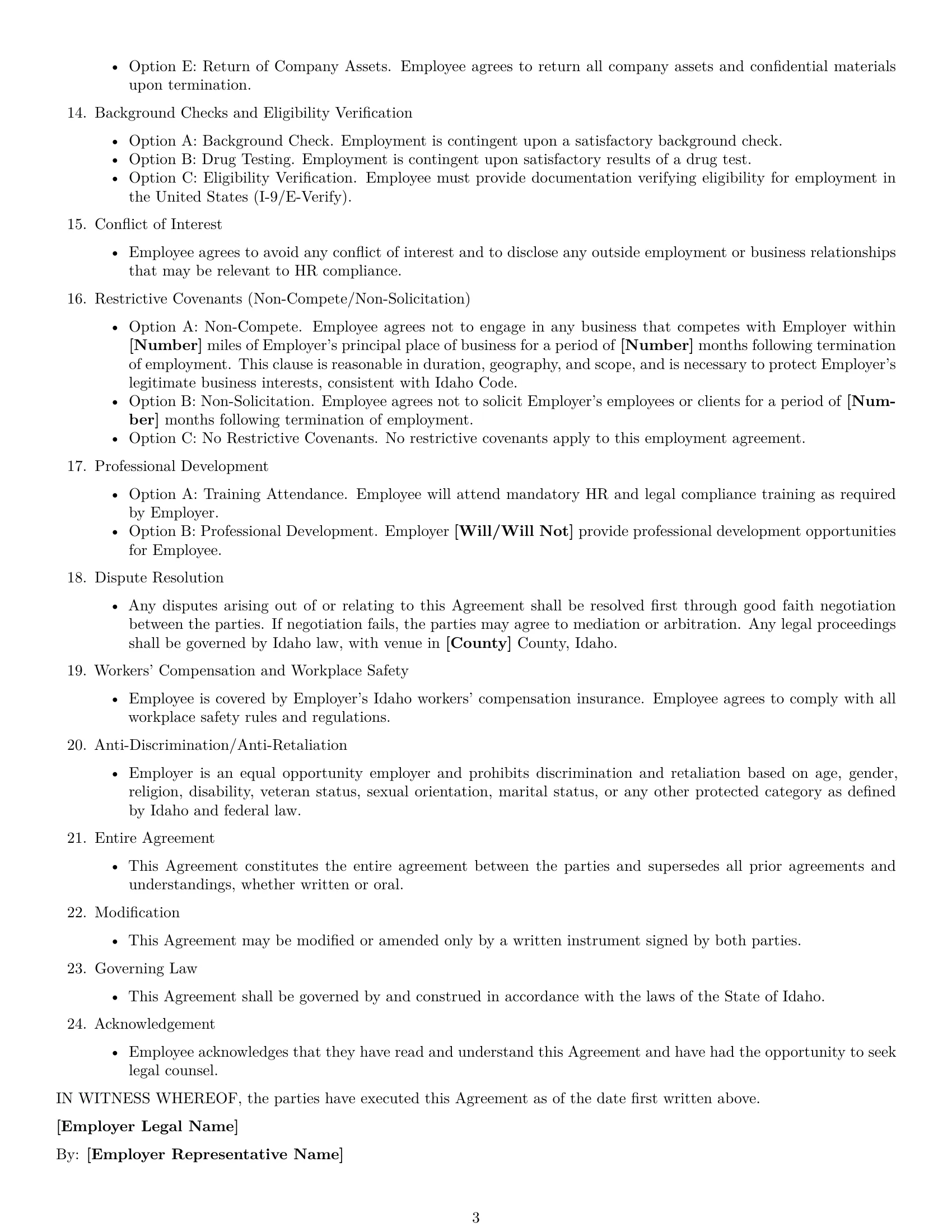 Preview page 3 of Free Idaho HR generalist employment contract template