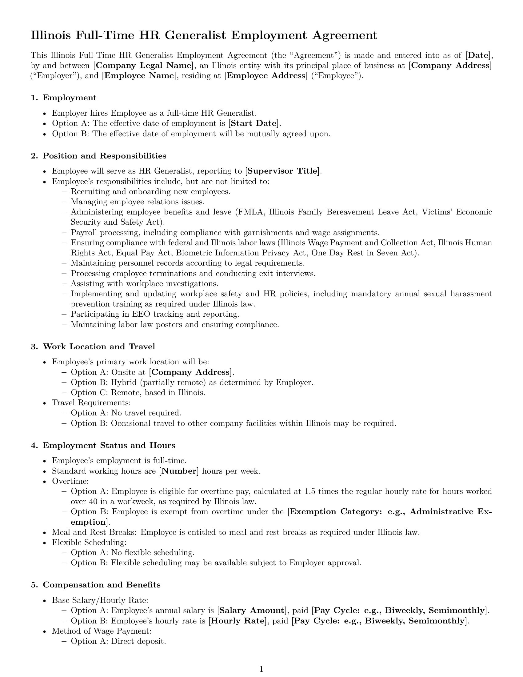 Preview page 1 of Free Illinois HR generalist employment contract template