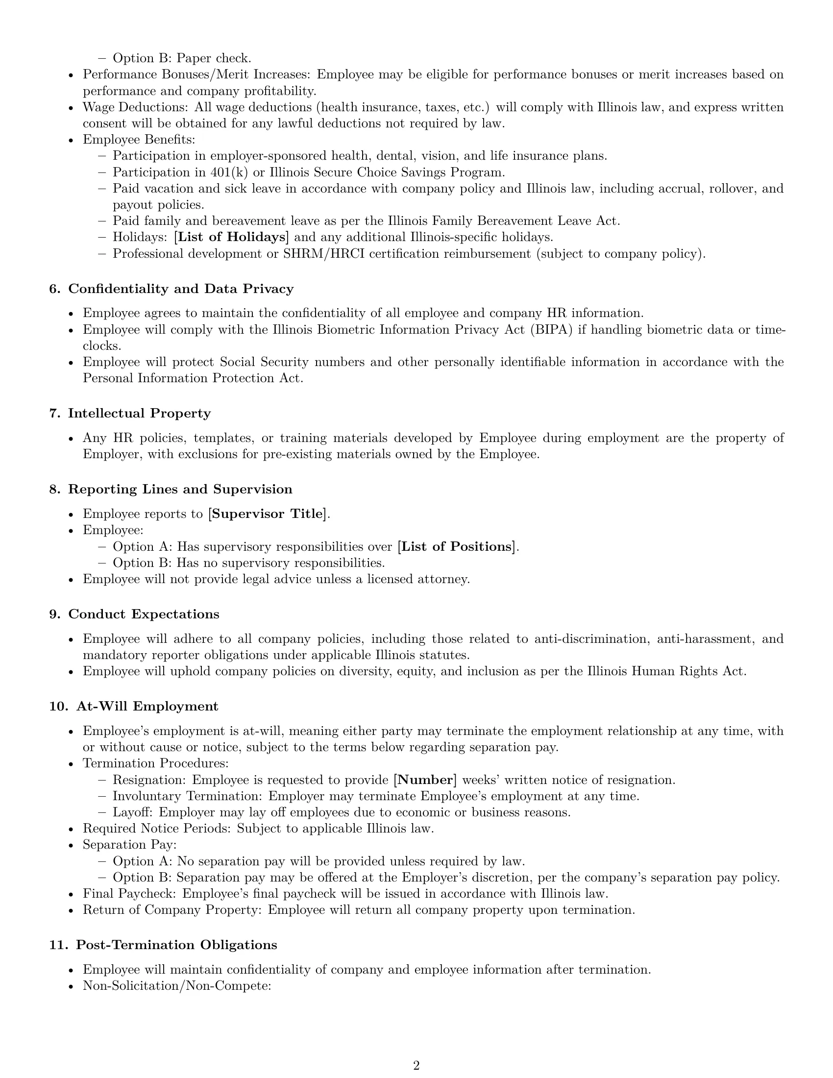Preview page 2 of Free Illinois HR generalist employment contract template