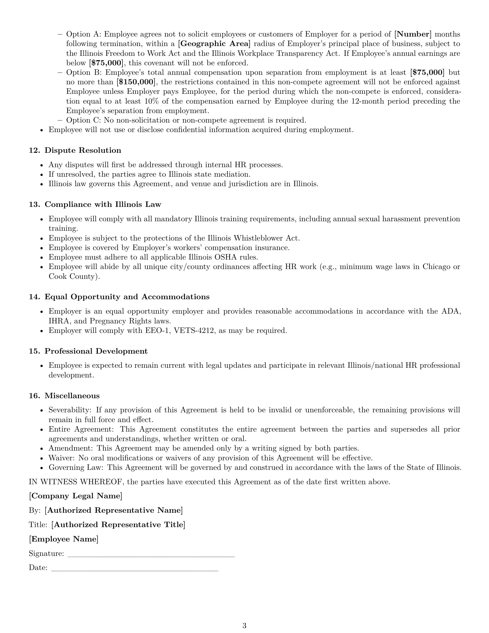 Preview page 3 of Free Illinois HR generalist employment contract template