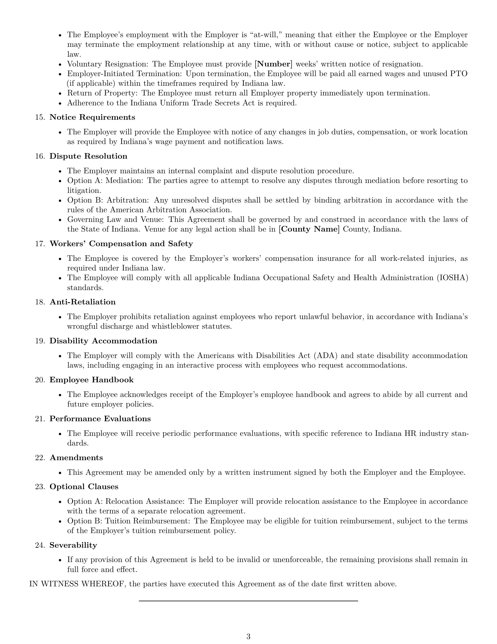 Preview page 3 of Free Indiana HR generalist employment contract template