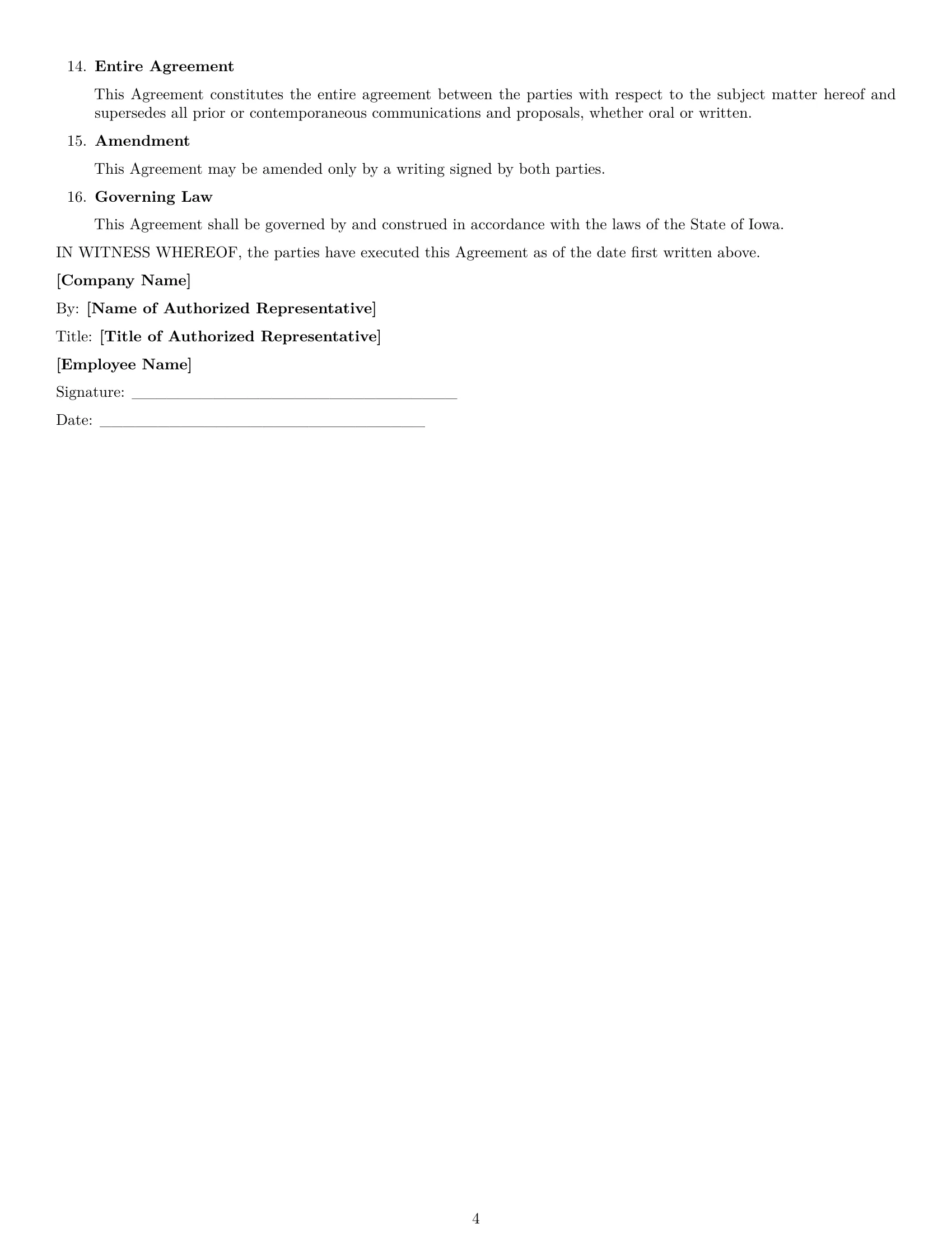 Preview page 4 of Free Iowa HR generalist employment contract template