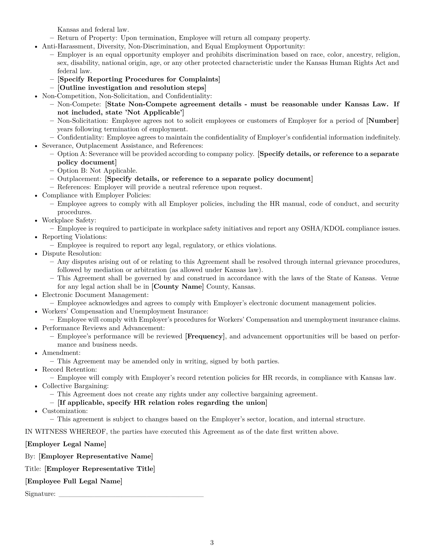 Preview page 3 of Free Kansas HR generalist employment contract template