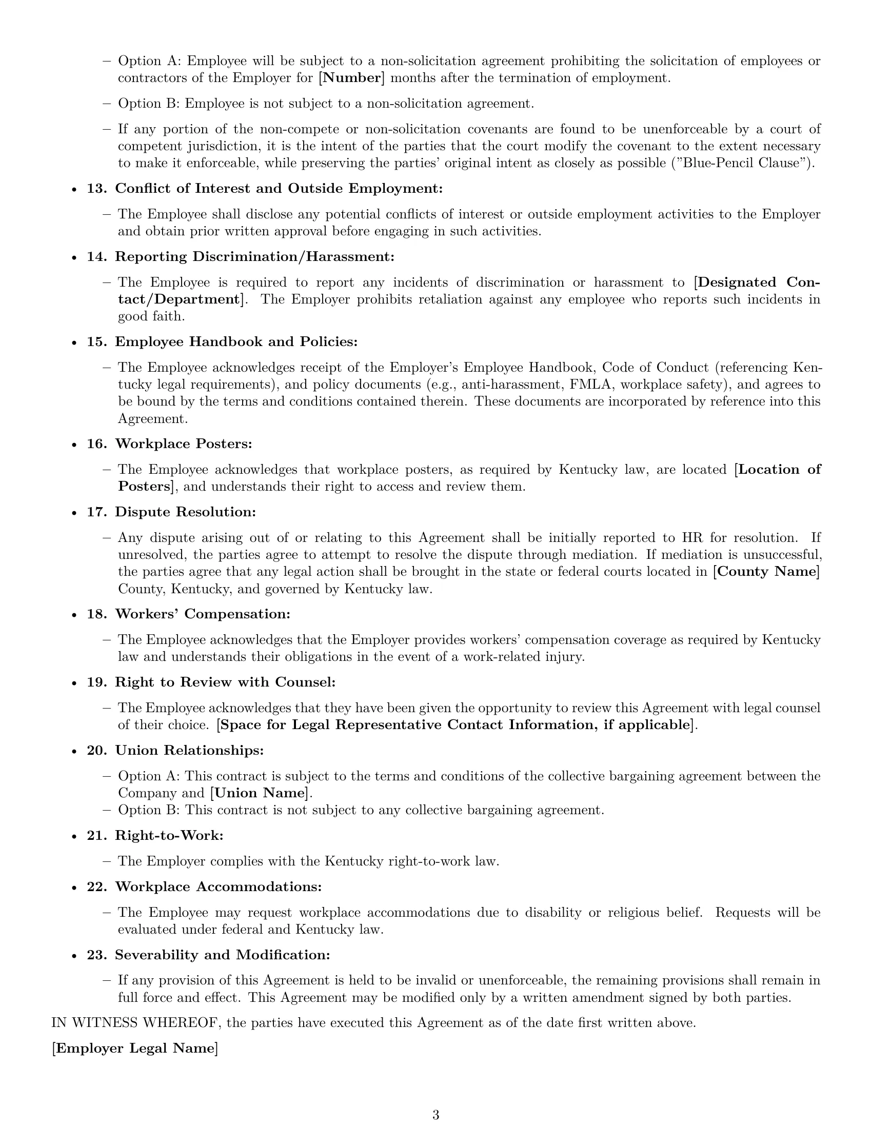 Preview page 3 of Free Kentucky HR generalist employment contract template