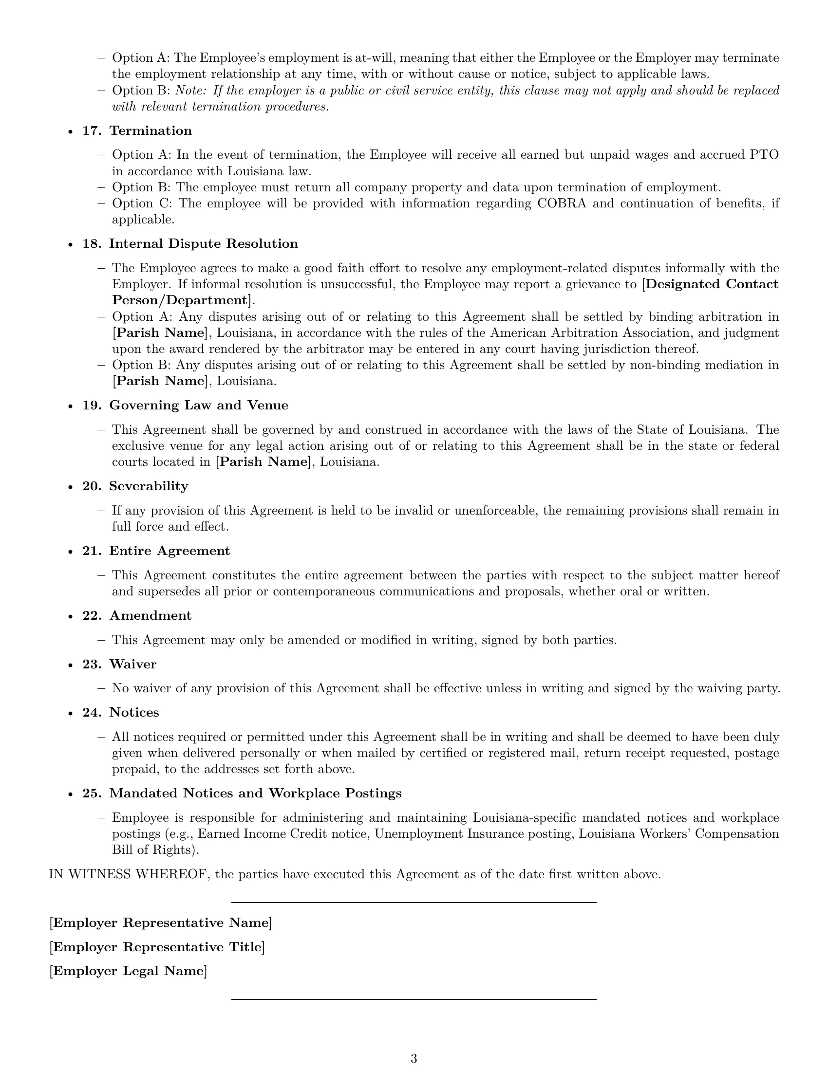 Preview page 3 of Free Louisiana HR generalist employment contract template