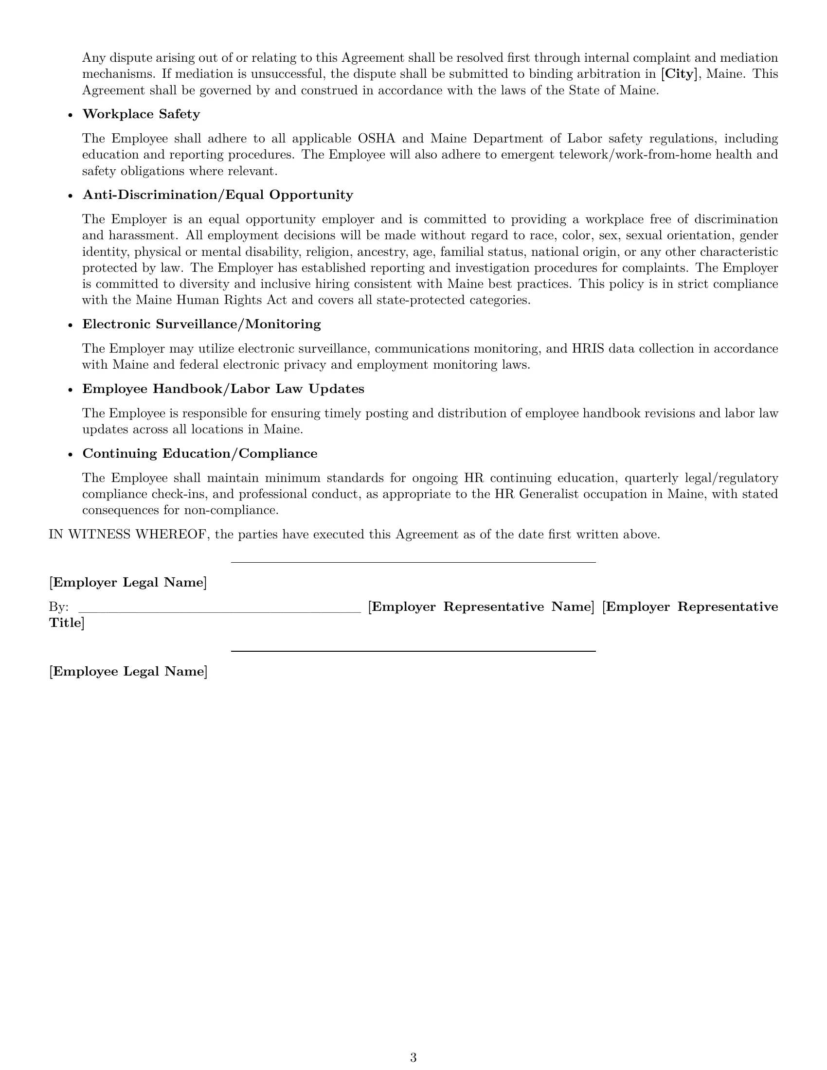 Preview page 3 of Free Maine HR generalist employment contract template