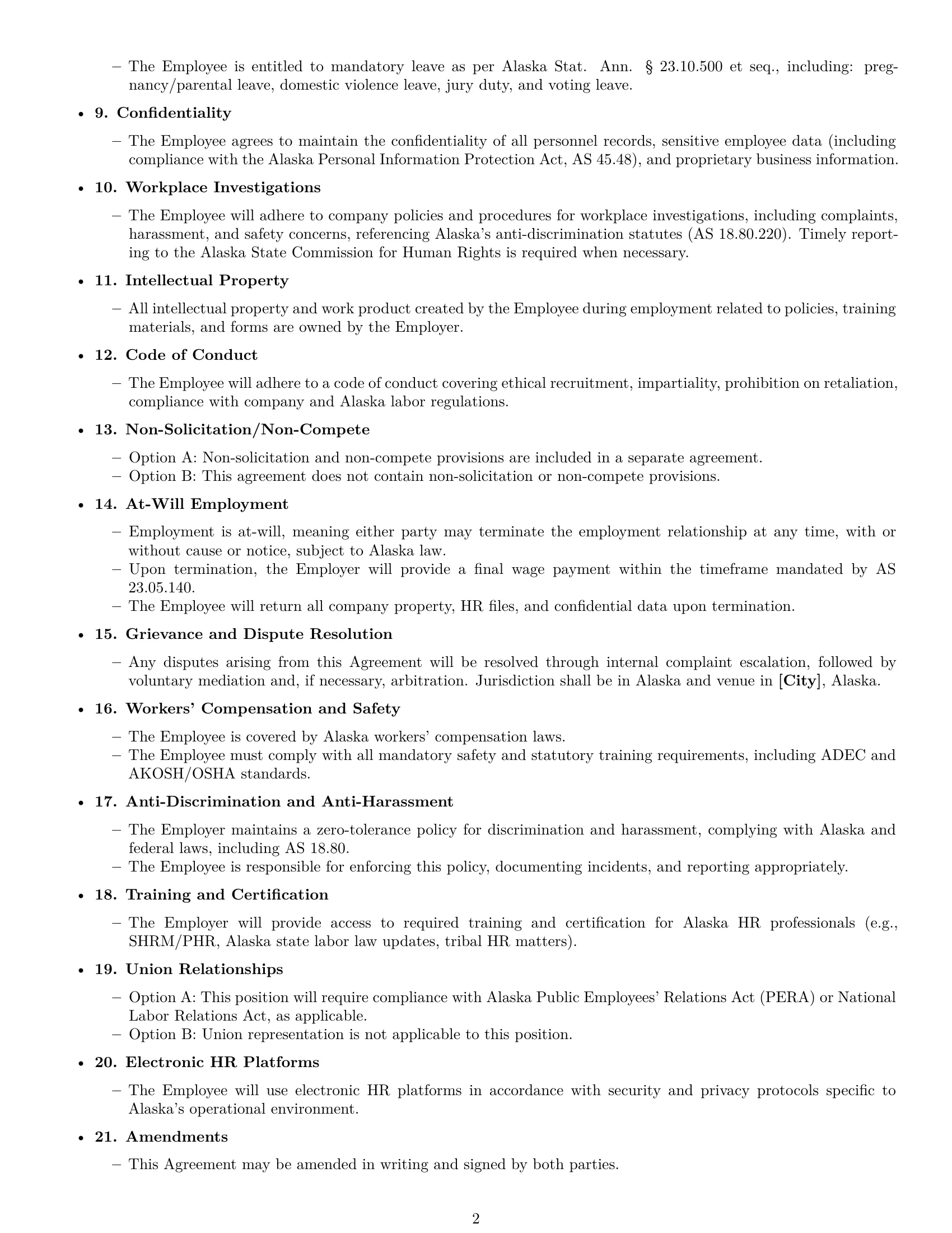 Preview page 2 of Free Alaska HR generalist employment contract template