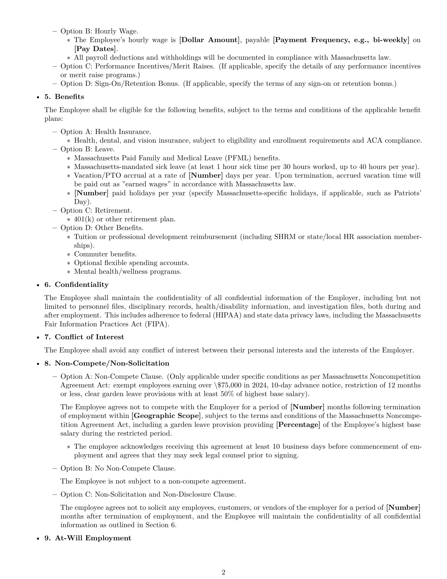 Preview page 2 of Free Massachusetts HR generalist employment contract template