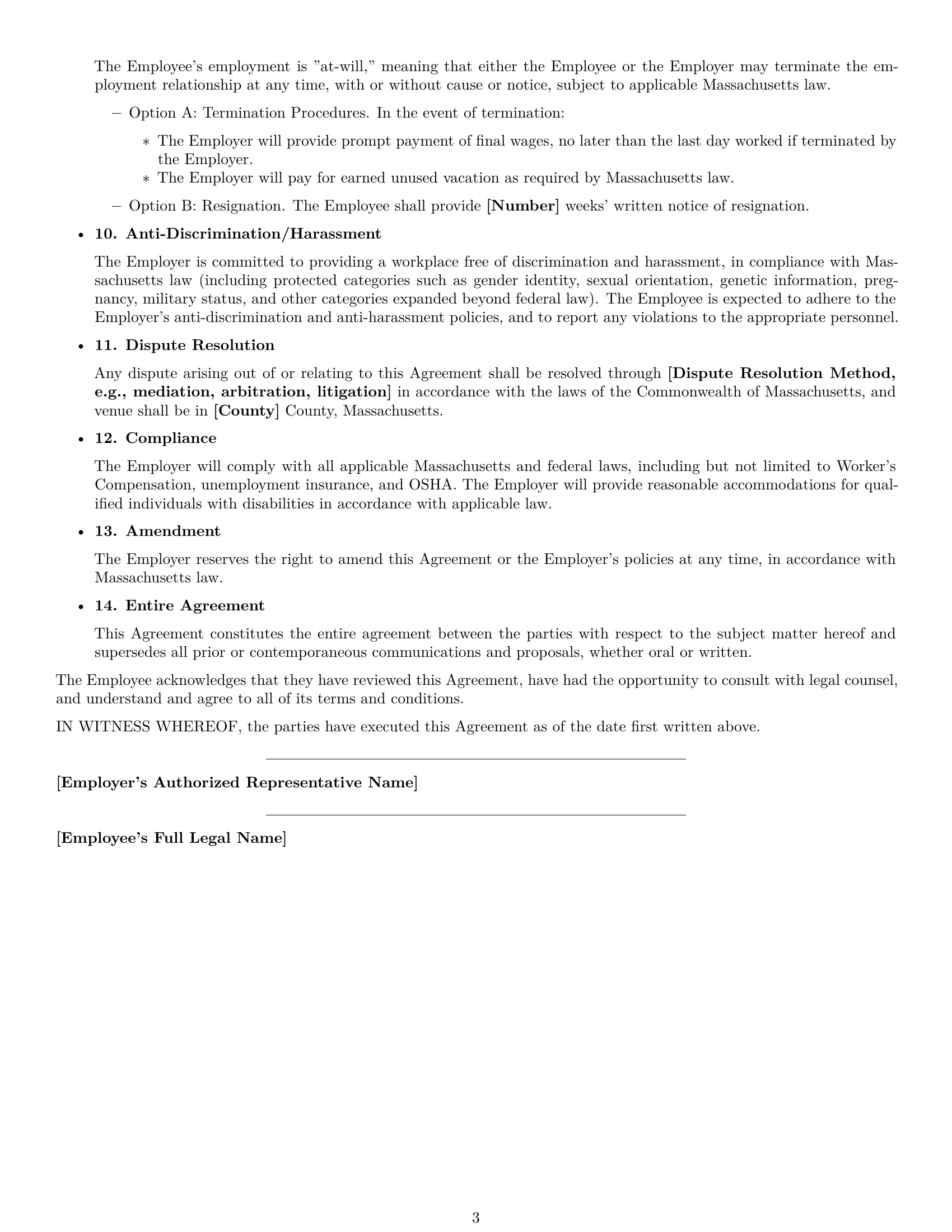 Preview page 3 of Free Massachusetts HR generalist employment contract template