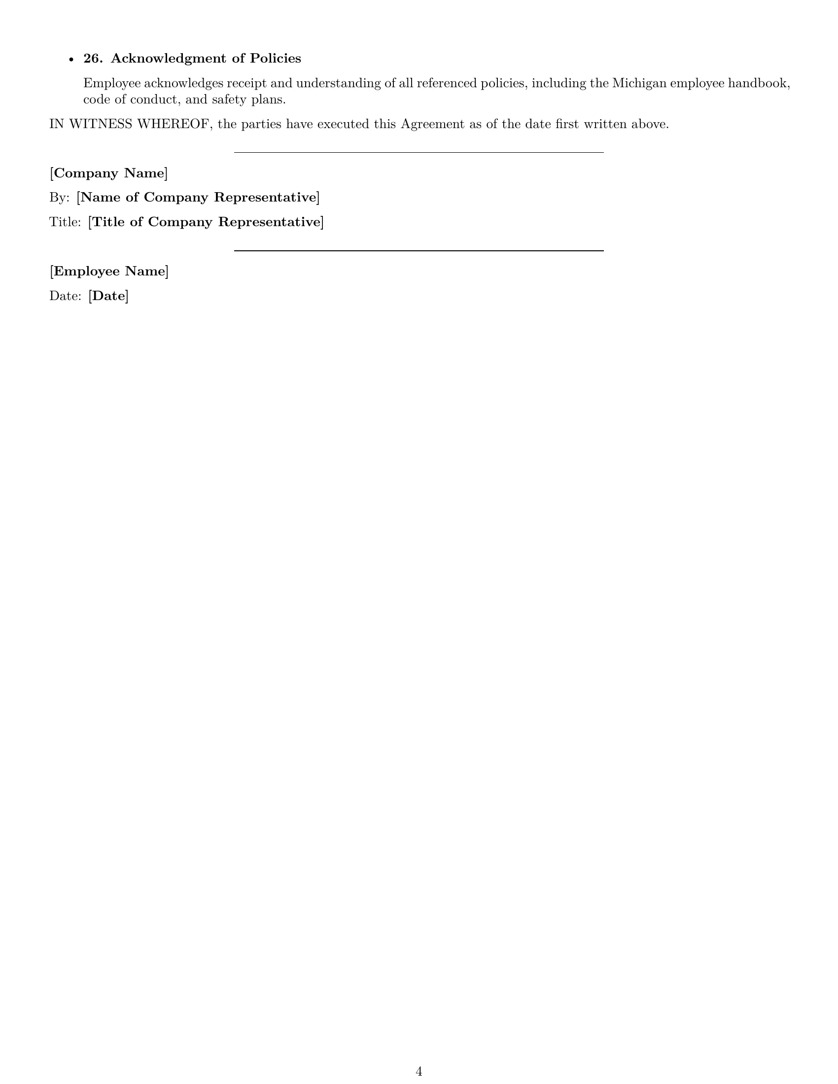 Preview page 4 of Free Michigan HR generalist employment contract template