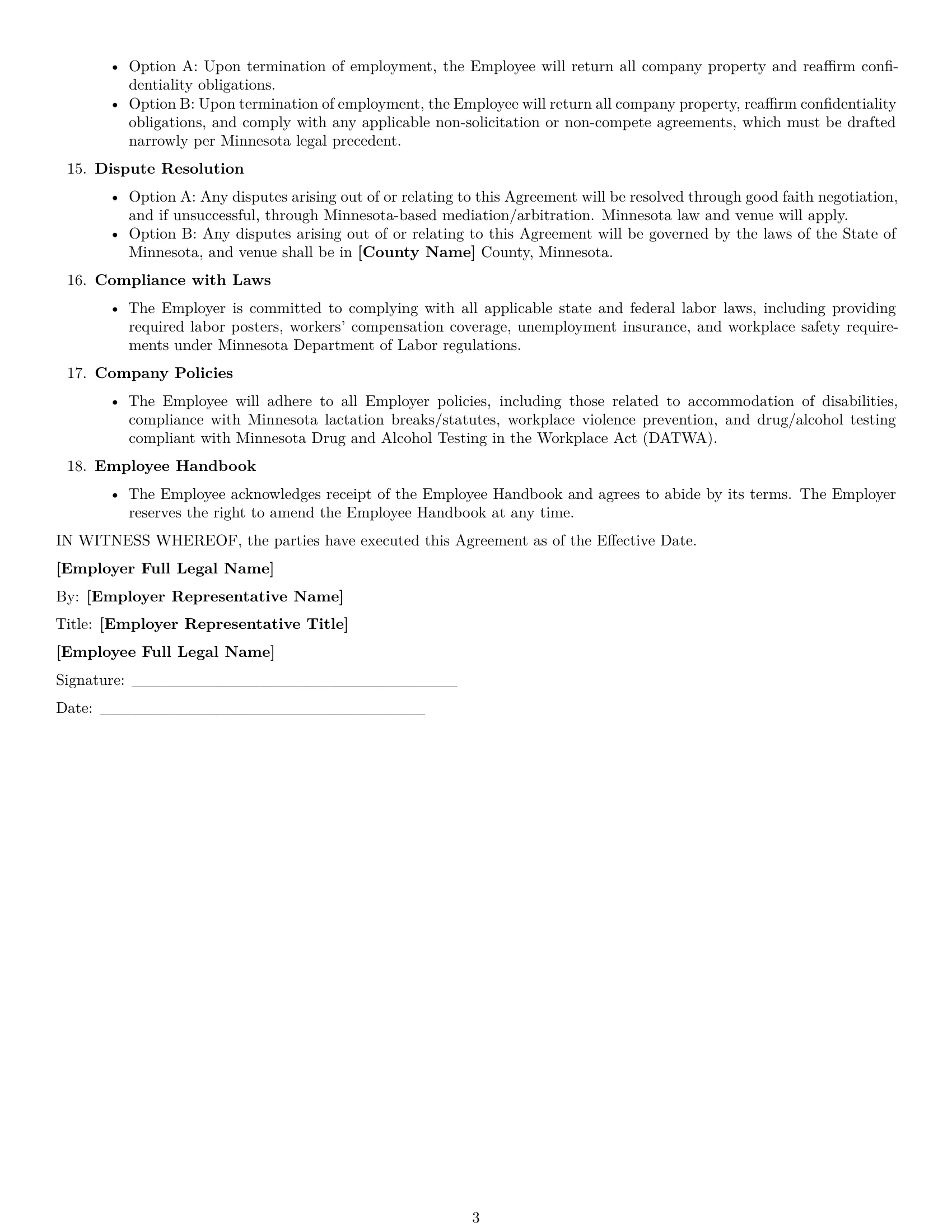 Preview page 3 of Free Minnesota HR generalist employment contract template