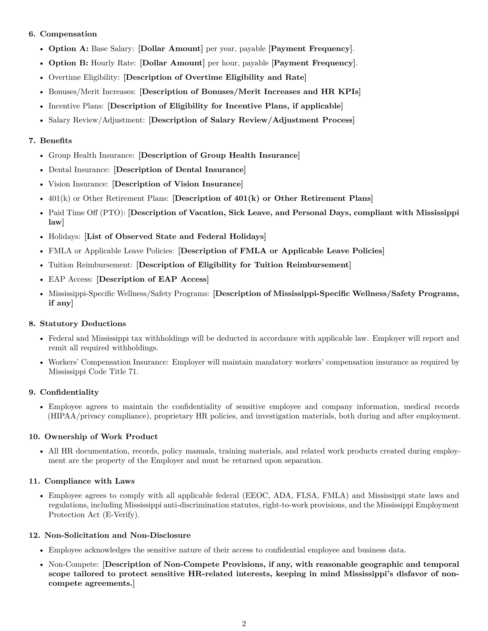 Preview page 2 of Free Mississippi HR generalist employment contract template