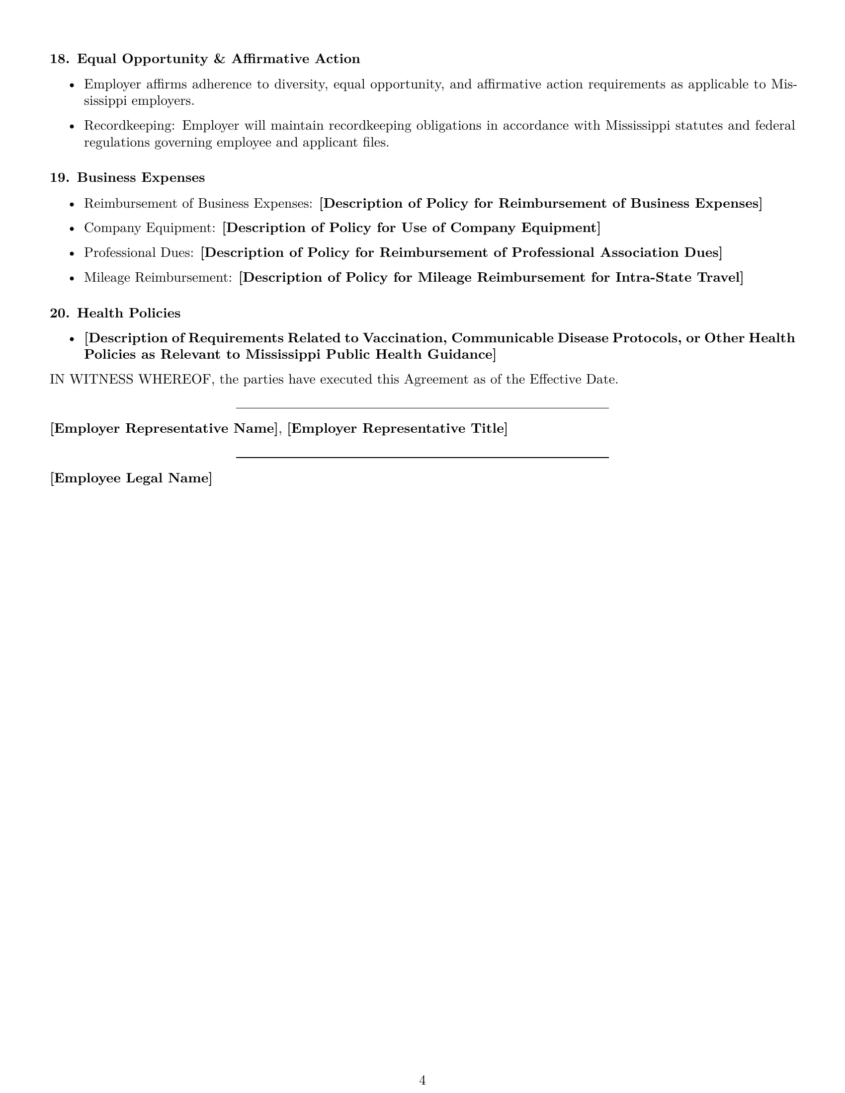 Preview page 4 of Free Mississippi HR generalist employment contract template