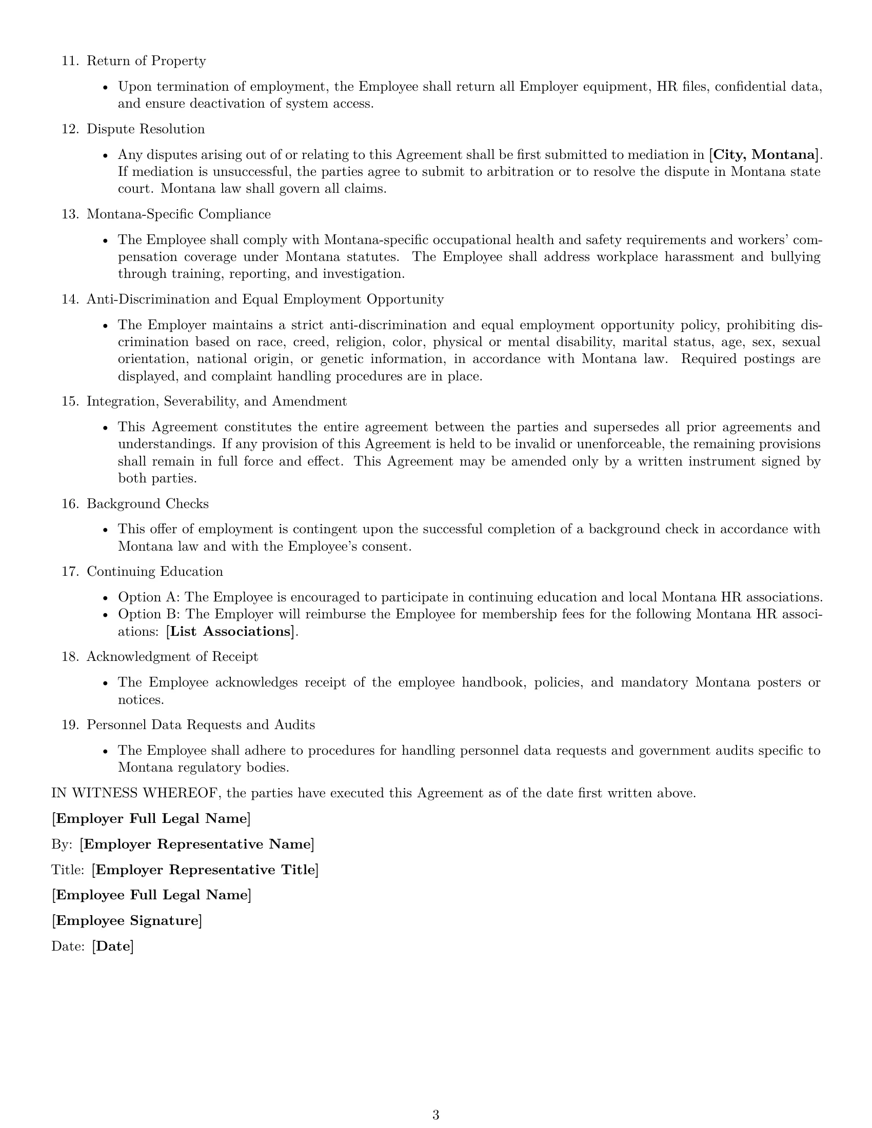 Preview page 3 of Free Montana HR generalist employment contract template