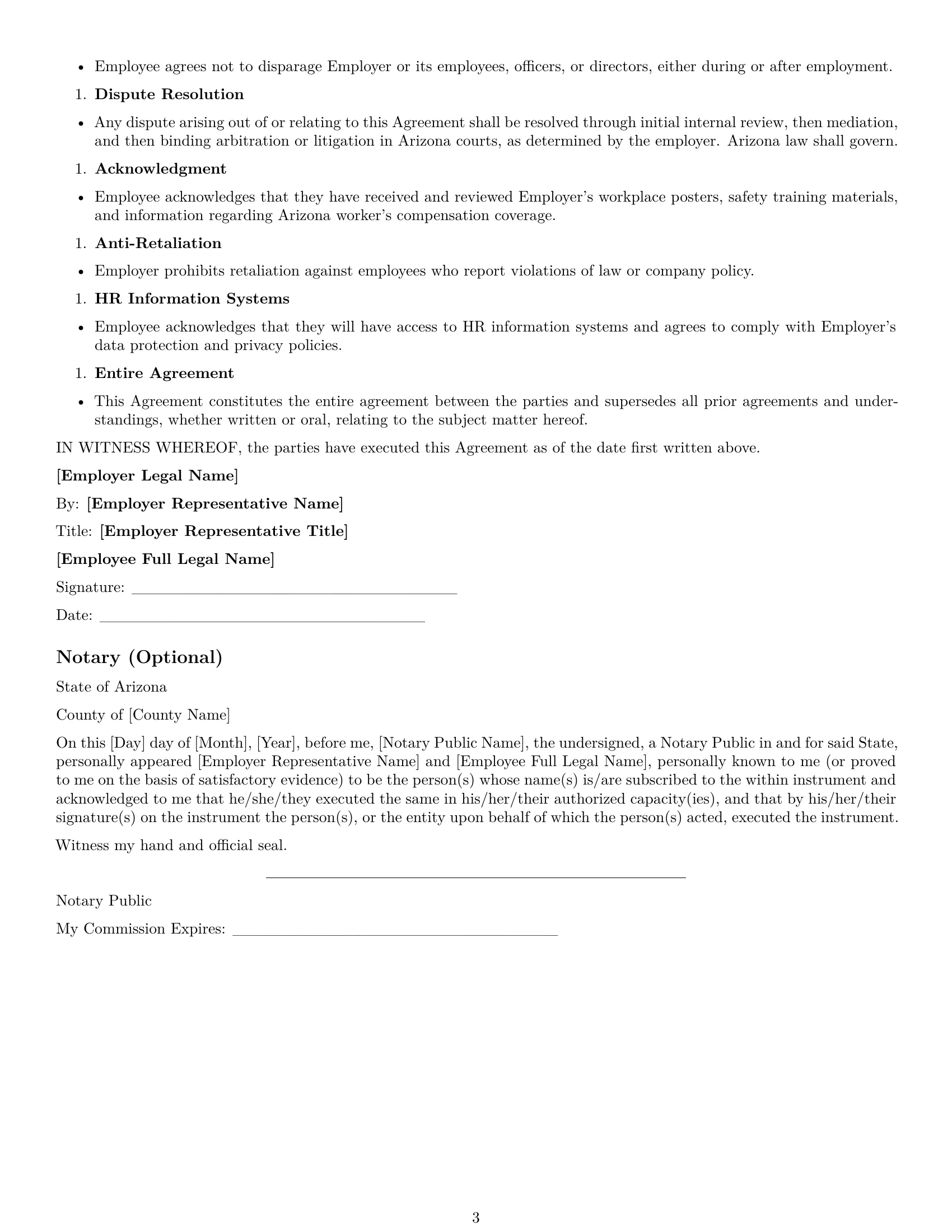 Preview page 3 of Free Arizona HR generalist employment contract template