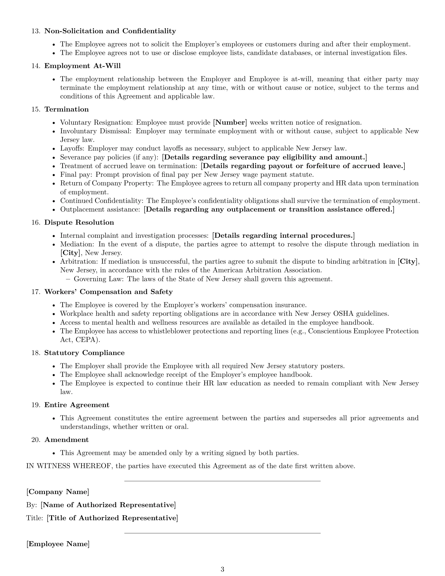 Preview page 3 of Free New Jersey HR generalist employment contract template