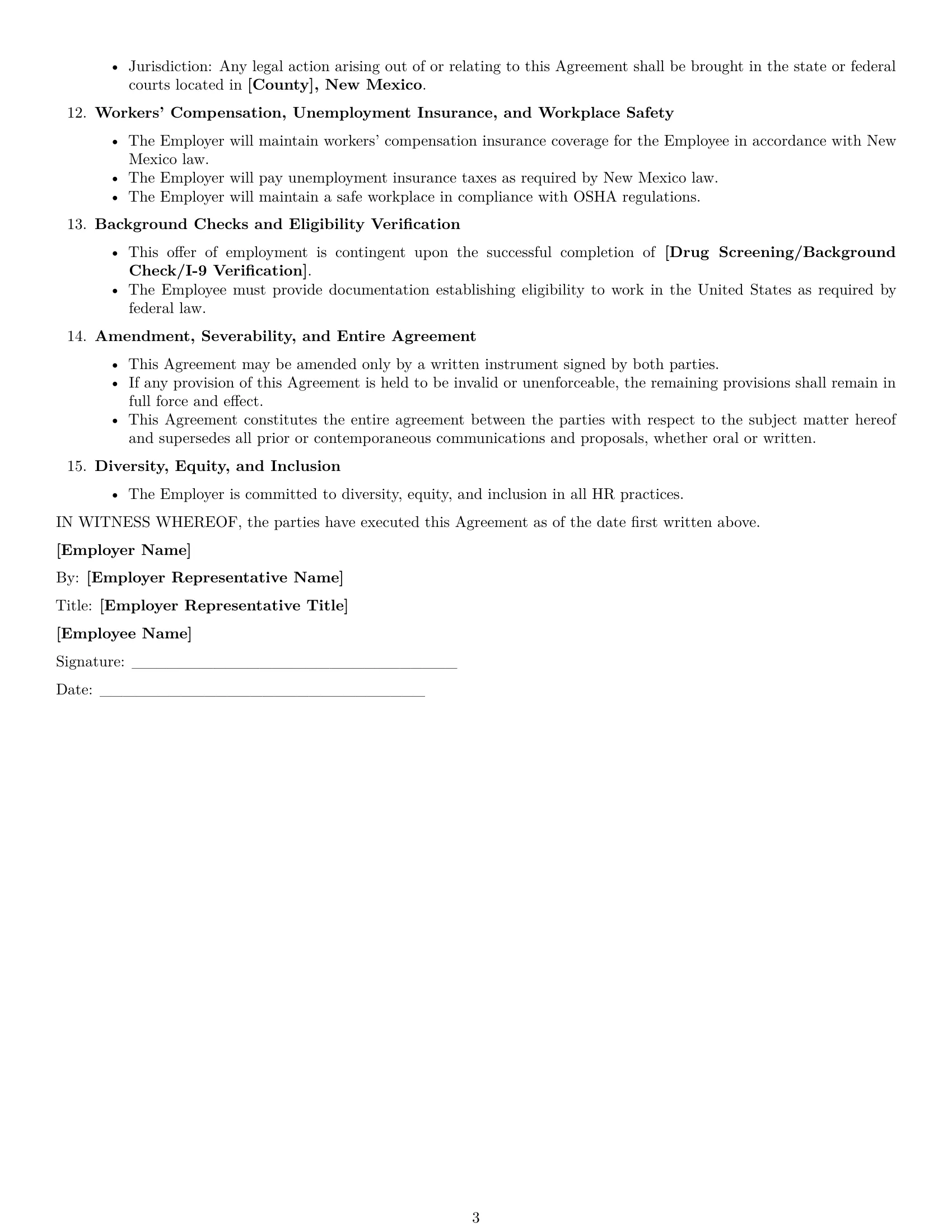 Preview page 3 of Free New Mexico HR generalist employment contract template