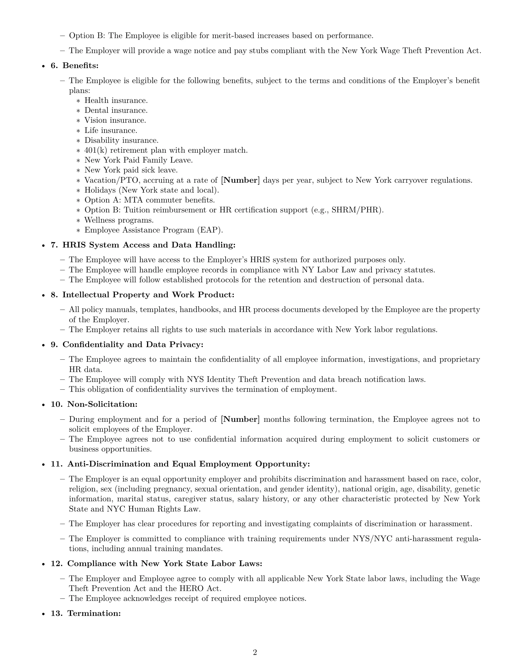 Preview page 2 of Free New York HR generalist employment contract template