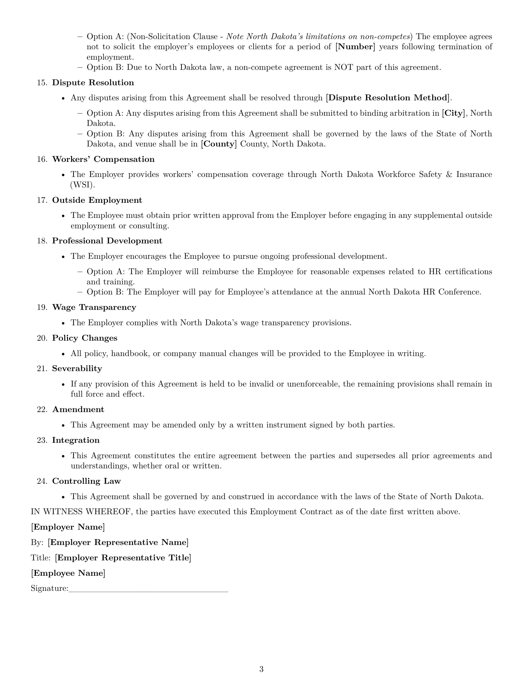 Preview page 3 of Free North Dakota HR generalist employment contract template